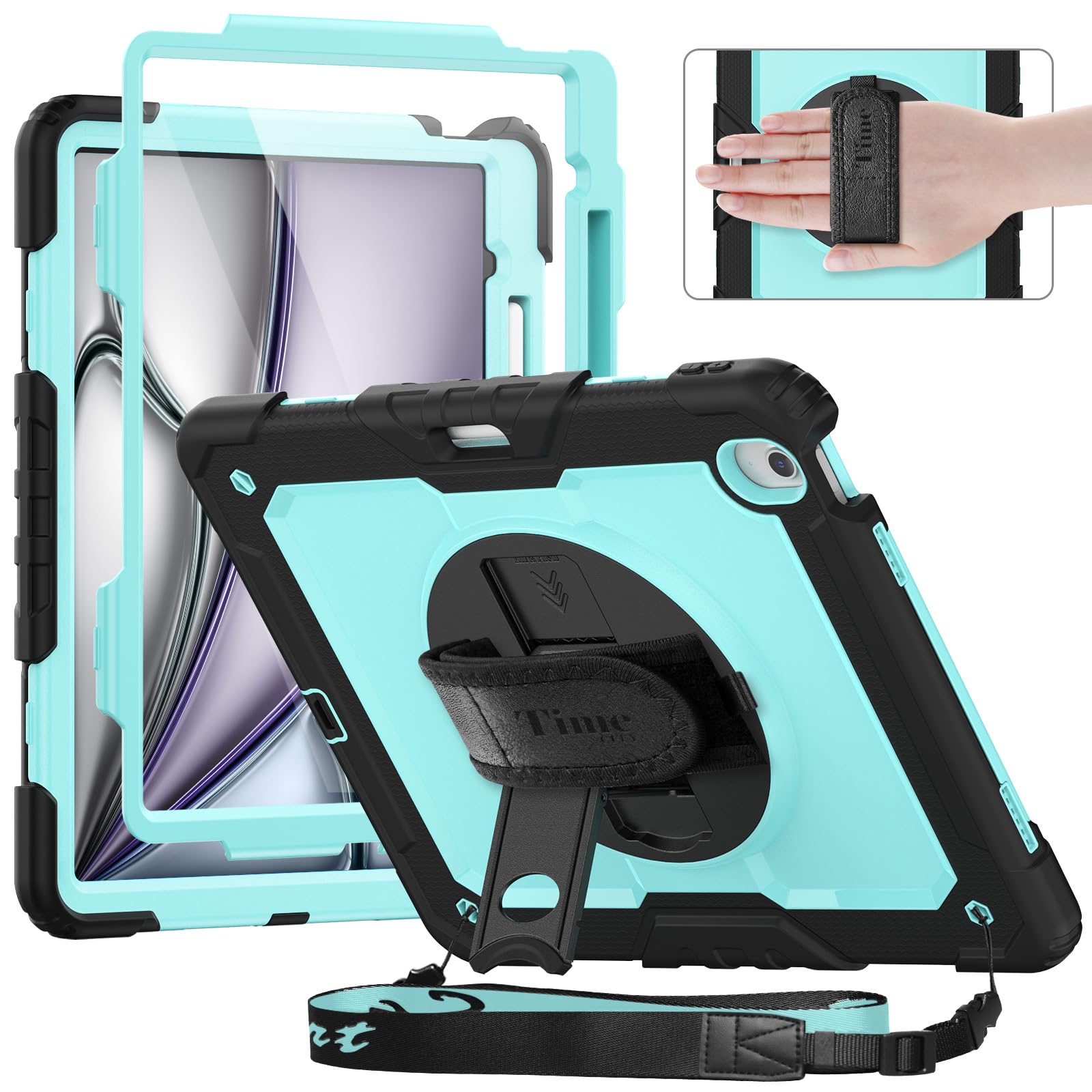 Timecity Case For Ipad Air 13 Inch M2 2024(Model: A2898, A2899, A2900) With Built In Screen Protector, 360 Rotating Kickstand, A