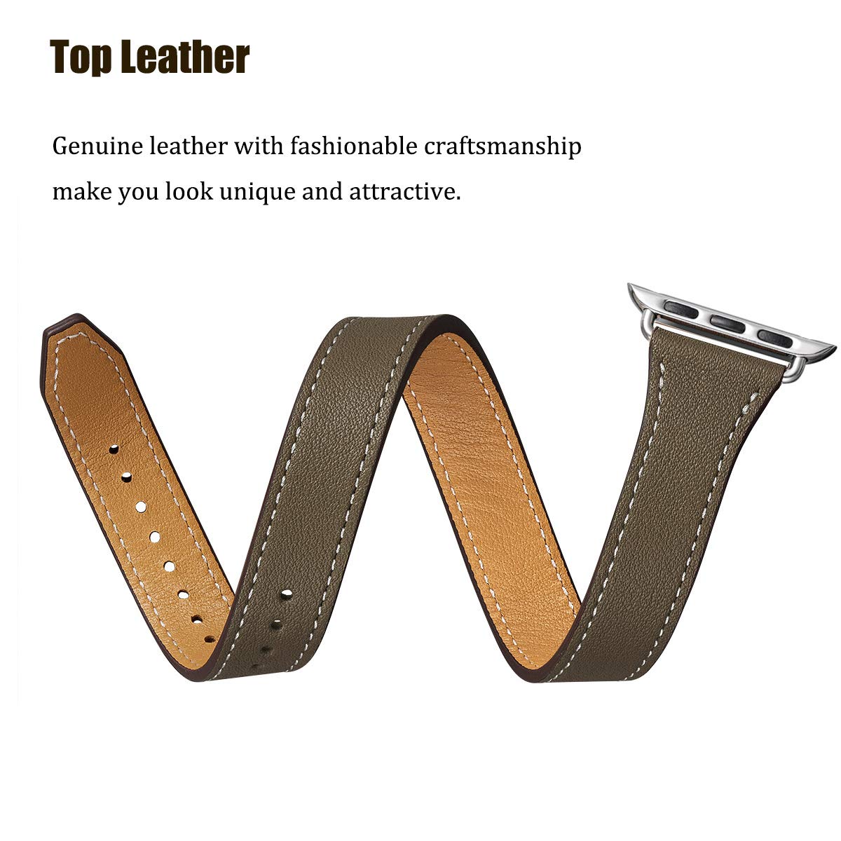 Bestig Compatible For Apple Watch Band 38Mm 40Mm 41Mm, Genuine Leather Double Tour Designed Slim Wrap Replacement Strap For Iwat