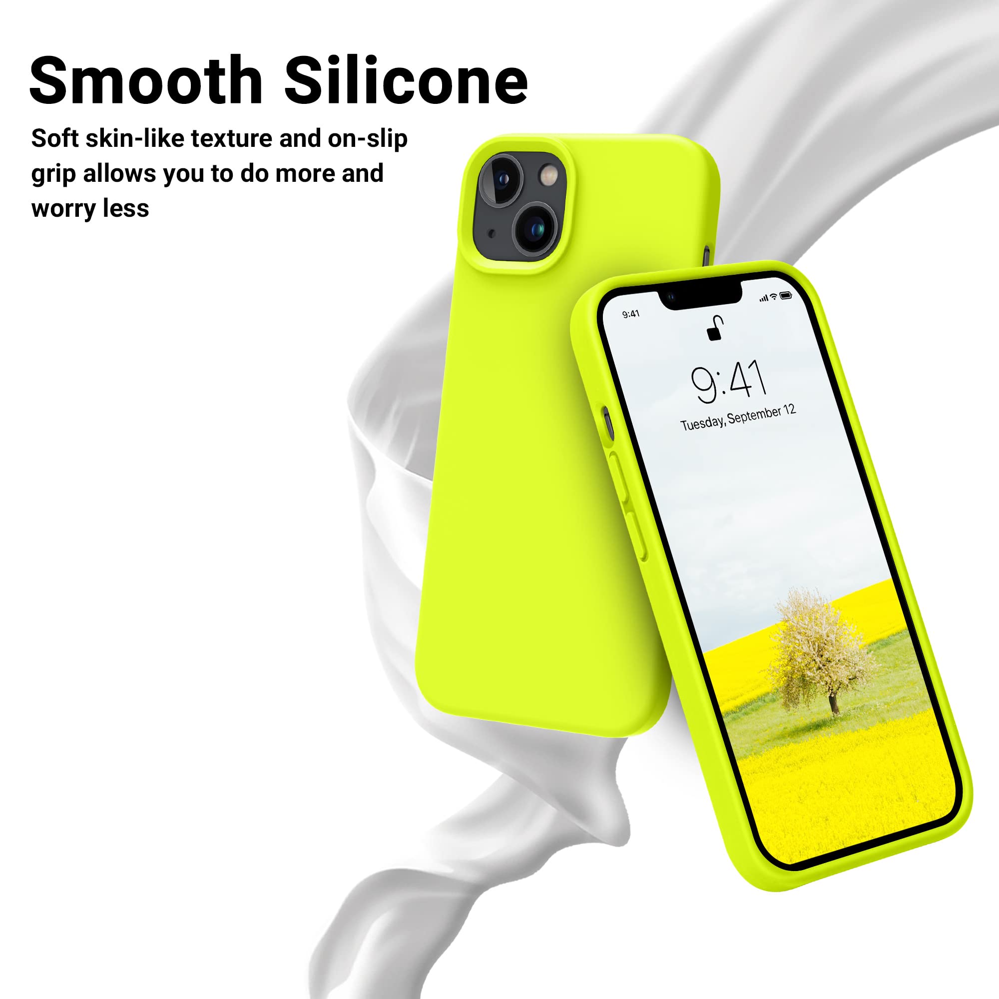 Otofly Designed For Iphone 14 Case, Silicone Shockproof Slim Thin Phone Case For Iphone 14 6.1 Inch (Fluorescent Yellow)