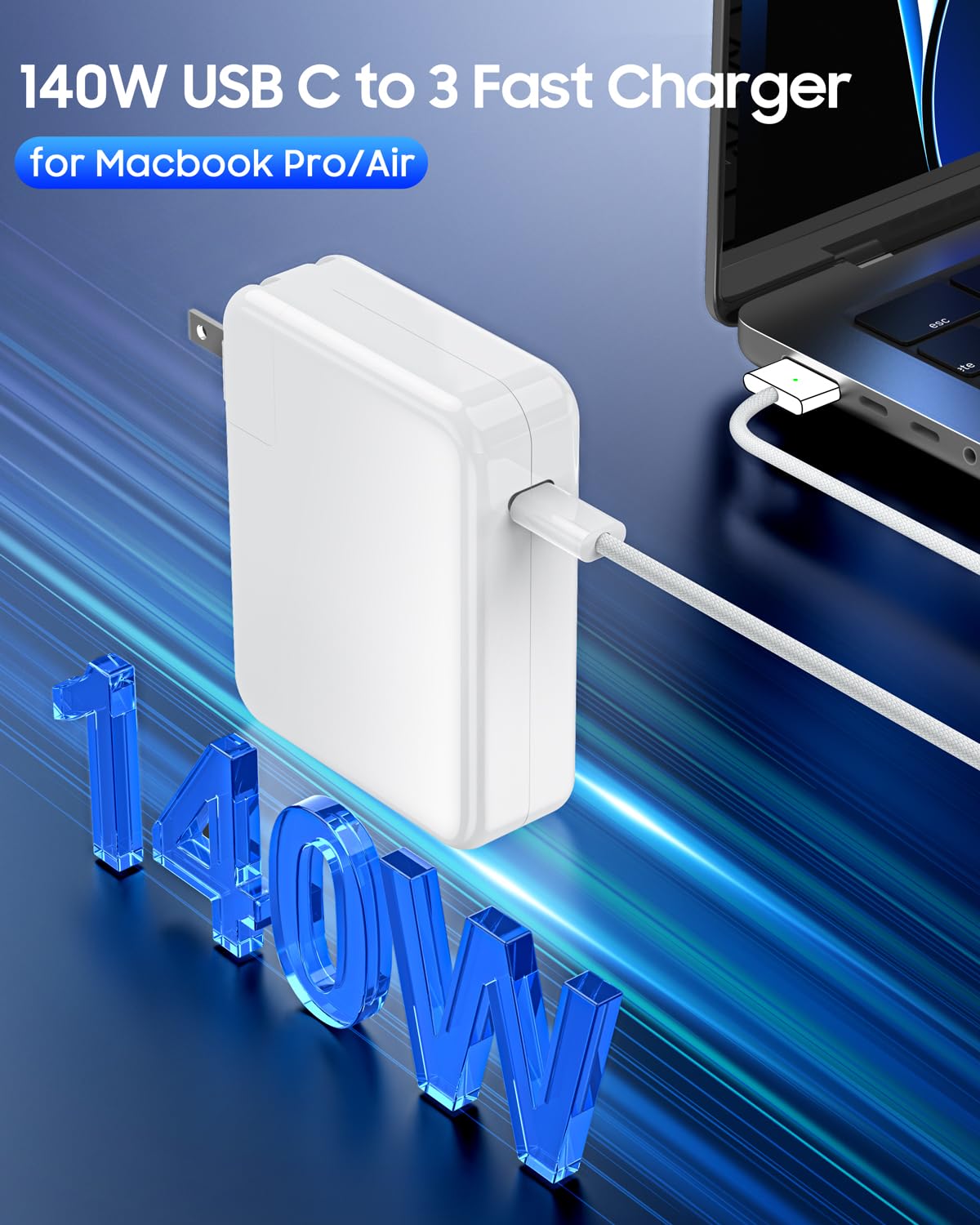 140W Mac Book Pro Charger, Kisscall Usb C Charger Fast Charger Power Adapter With 6.6Ft Usb C To Magnetic 3 Cable For Macbook Pr
