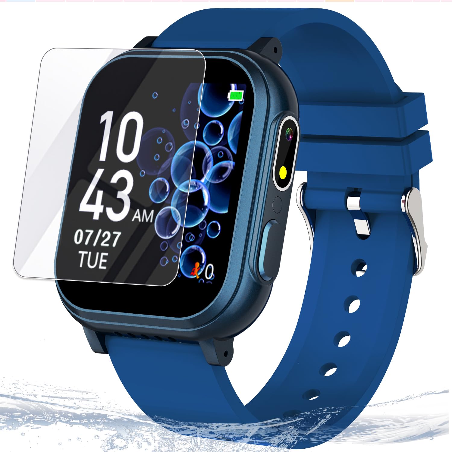 Kids Waterproof Smart Watch With 32 Games Dual Camera Music Player Pedometer Habit Tracking Hd Screen Protectors Lanyard Flashli