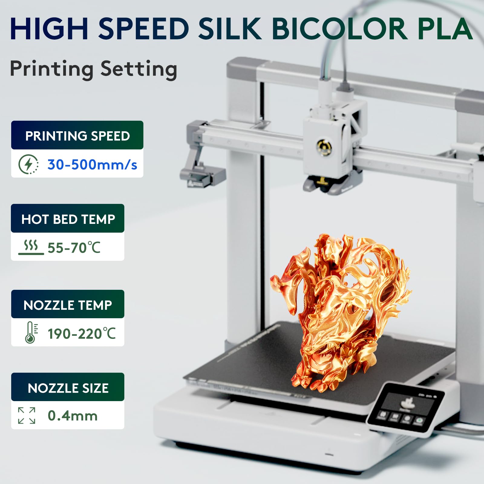 Eryone Silk Dual Color Filament Pla 3D Printer 1.75Mm +/  0.03Mm, Coextrusion Filament Pla Shiny Filament 1Kg(2.2Lbs), Gold Copp