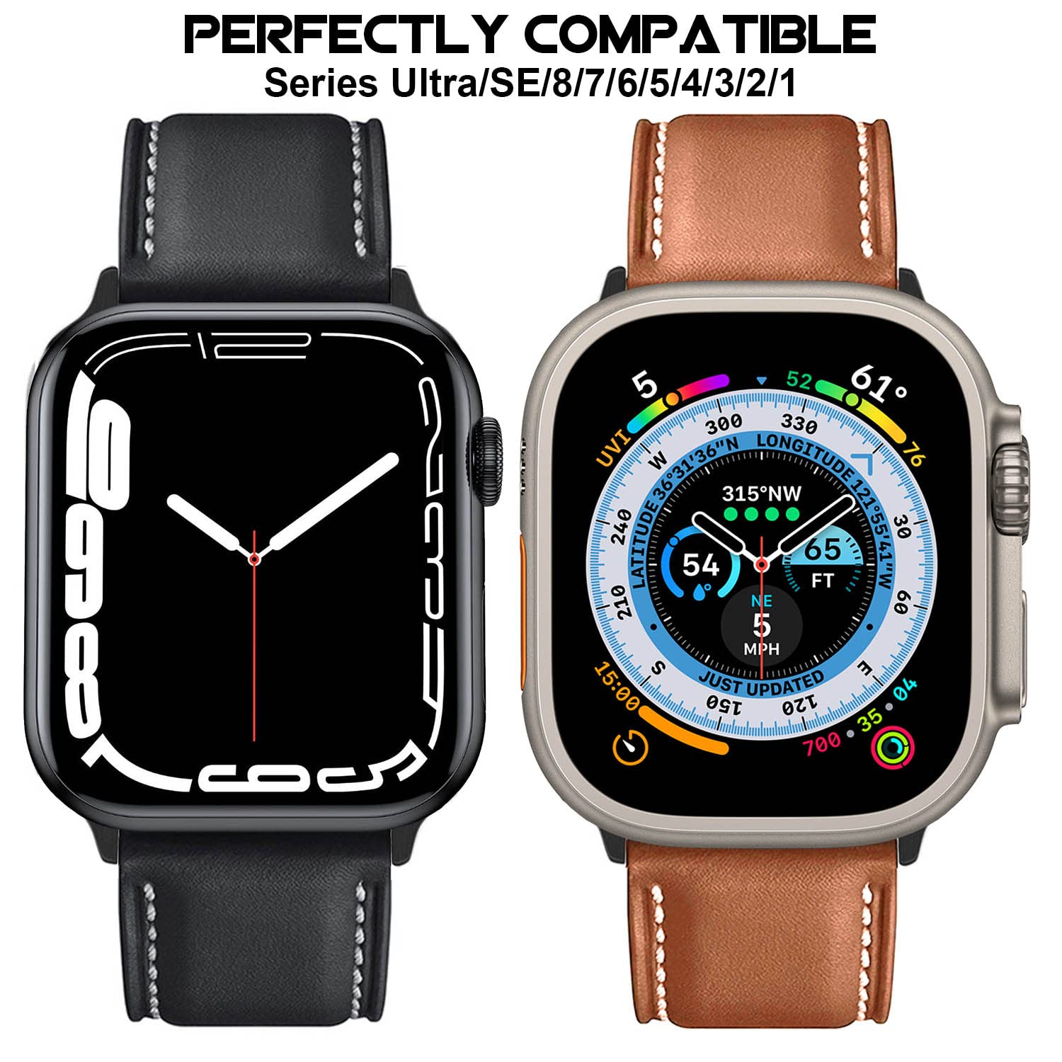 Botomall Compatible With Apple Watch Band 41Mm 40Mm 38Mm Series 9 8 7 Se 6 5 4 3 2 1,Premium Soft Top Leather With 316L Stainless Steel Classic Buckle Replacement Straps For Iwatch