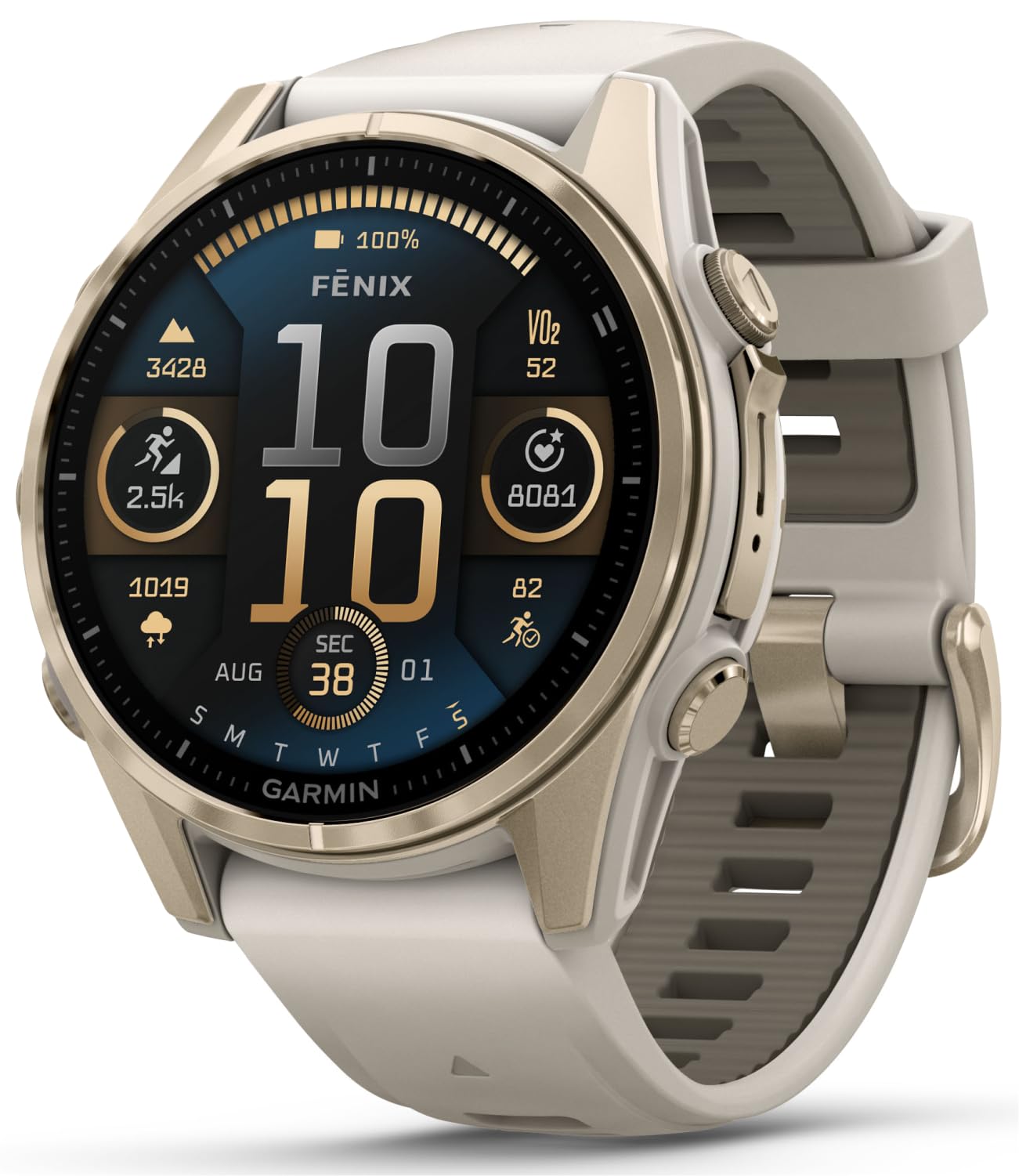 Wearable4U Garmin Fenix 8 - 43 Mm Sapphire, Amoled Multisport Gps Smartwatch, Soft Gold With Fog Gray/Dark Sandstone Silicone Ba