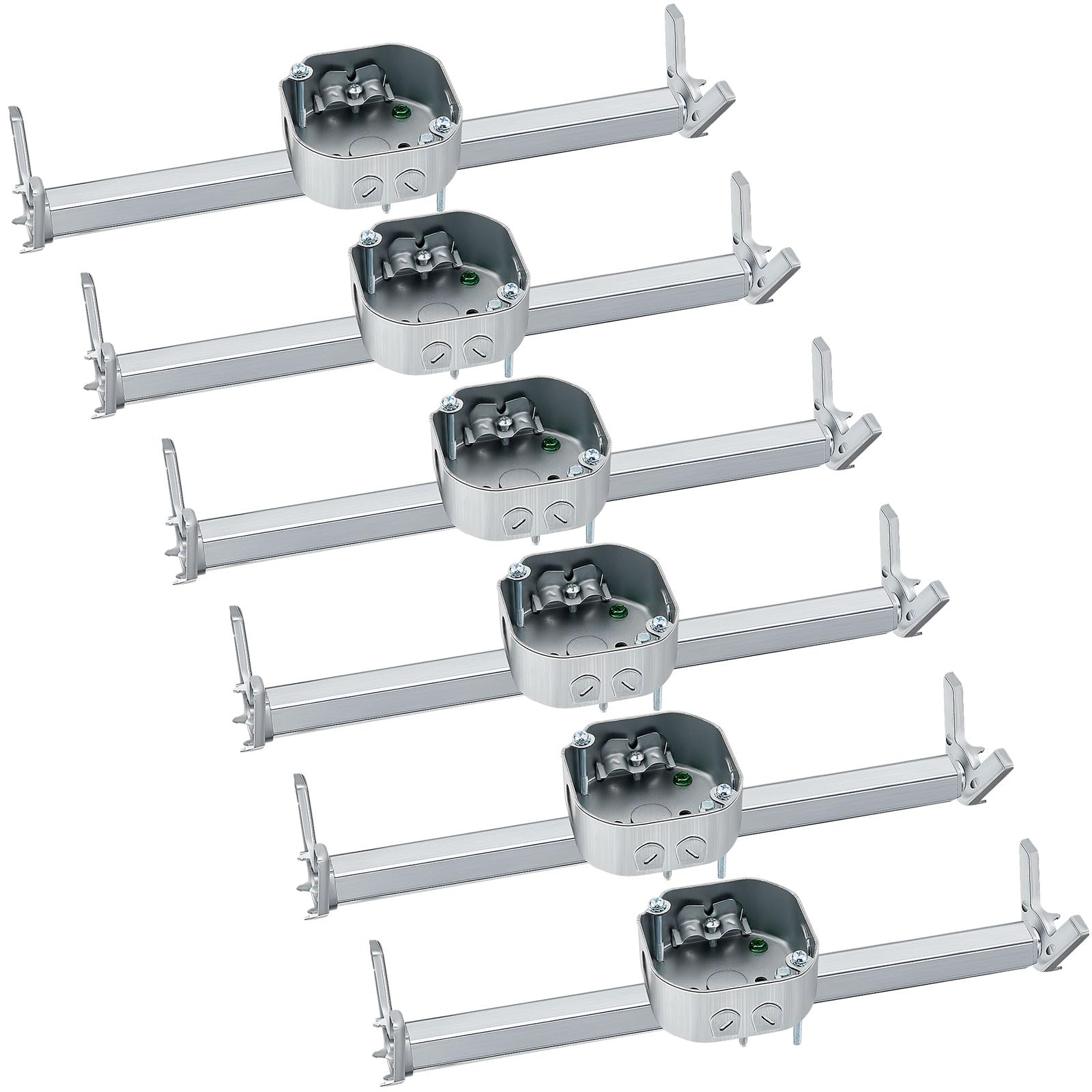 Therwen 6 Pcs Adjustable Fan Electrical Box Brace 14.2 Inches Long Silver Ceiling Fan Mounting Bracket for Fans and Light Fixtur