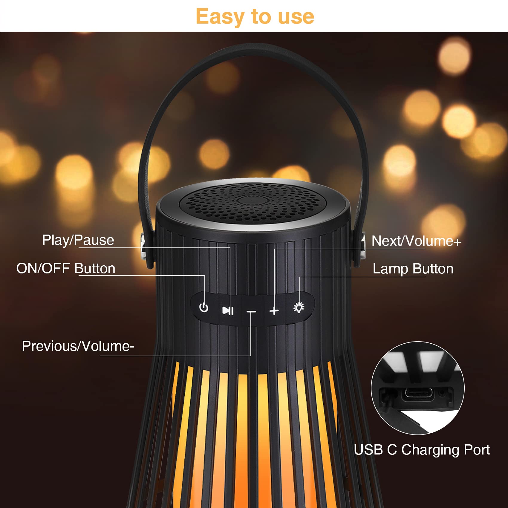 Outdoor Bluetooth Speaker With Flame Atmosphere, Led Waterproof Wireless Torch Speaker, Stereo Sound, Cool Gadgets For Camping, Yard, Party, Home, Decorations, Electronics Gifts For Men, Women, Dad