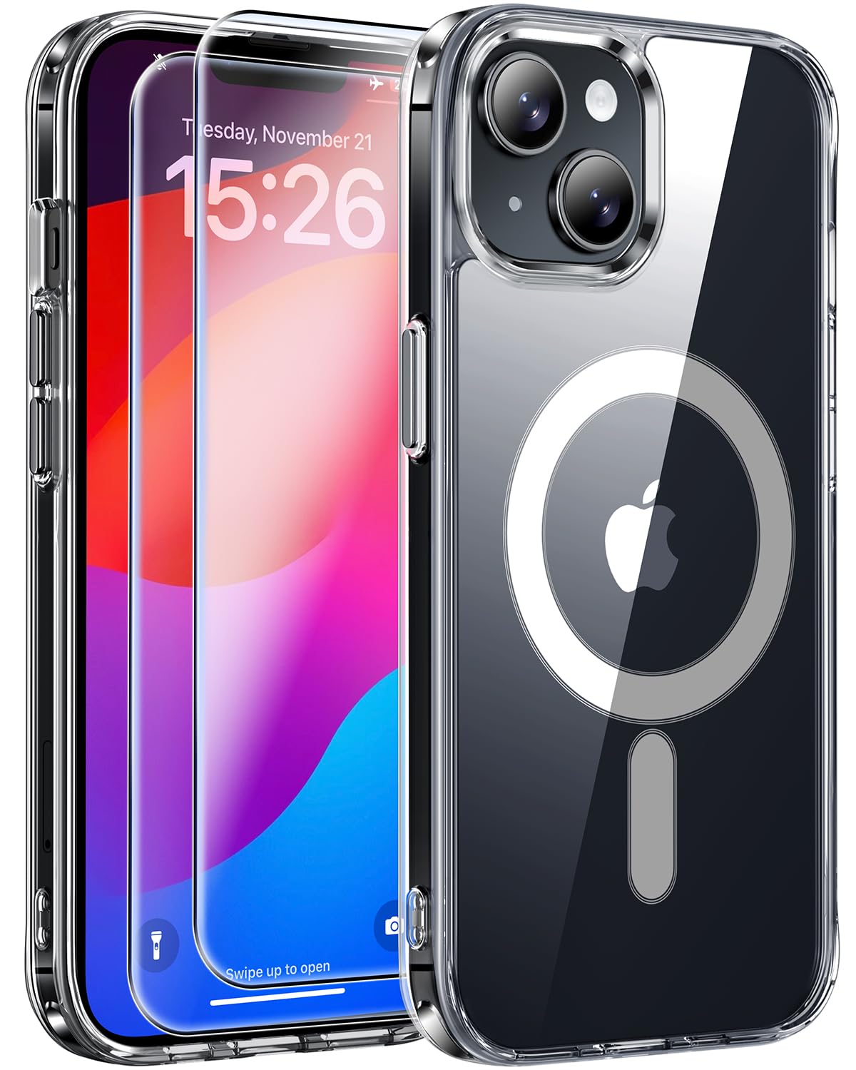 Jame For Iphone 15 Case Clear, Iphone 15 Magnetic Case With 2*Glass Screen Protectors, Compatible With Magsafe, Not Yellowing, S