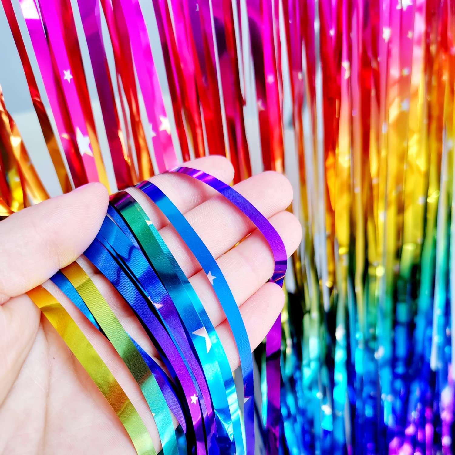 Sparkly Rainbow Gradient Tinsel Foil Fringe Curtain Metallic Streamers For Birthday Party Decorations Wedding Graduation Baby Sh