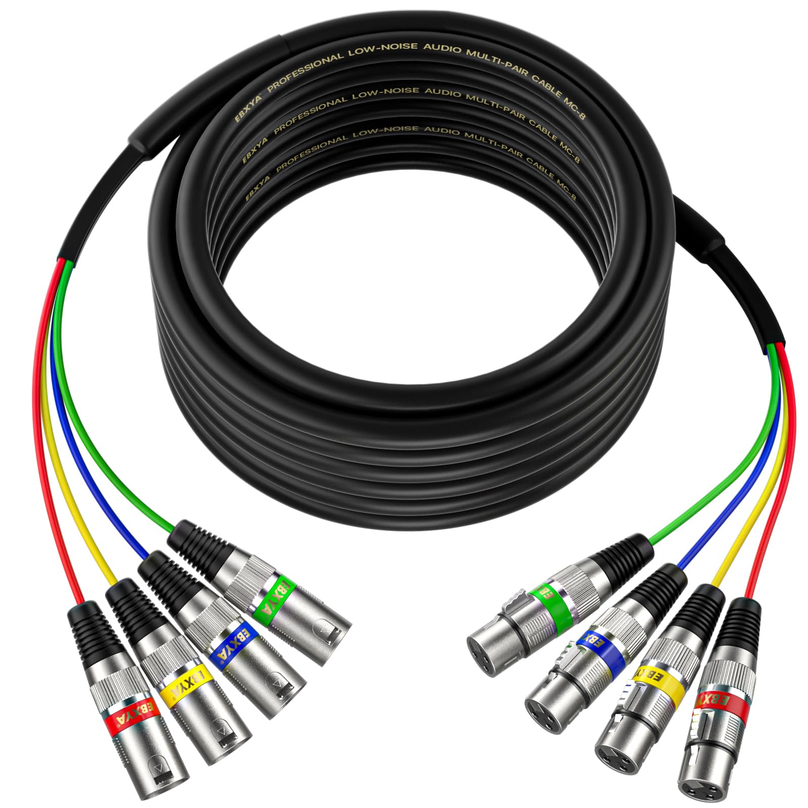 Ebxya 50 Ft 4 Channel Xlr Snake Cable   4 Colored Microphone Patch Cable, Recording Snake For Live, Recording, Studios 1 Pack