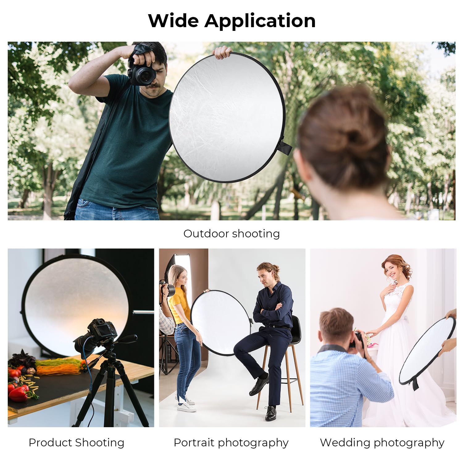 K&F Concept 5 In 1 Light Reflector 22'' (56Cm) Photography Diffuser Collapsible Portable For Studio And Outdoor Lighting Gold Si