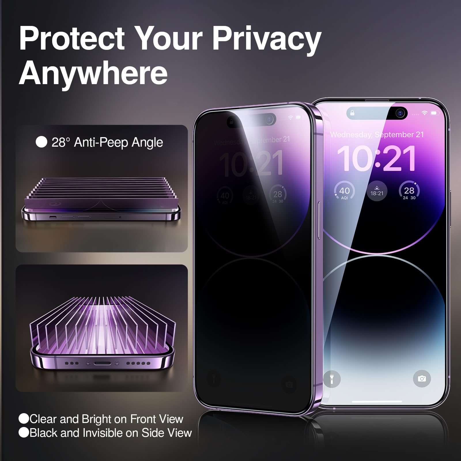 Smartdevil 2Pack Privacy Screen Protector 9H Top Shatterproof [ Military Grade Protection ] Screen Protector Tempered Glass With