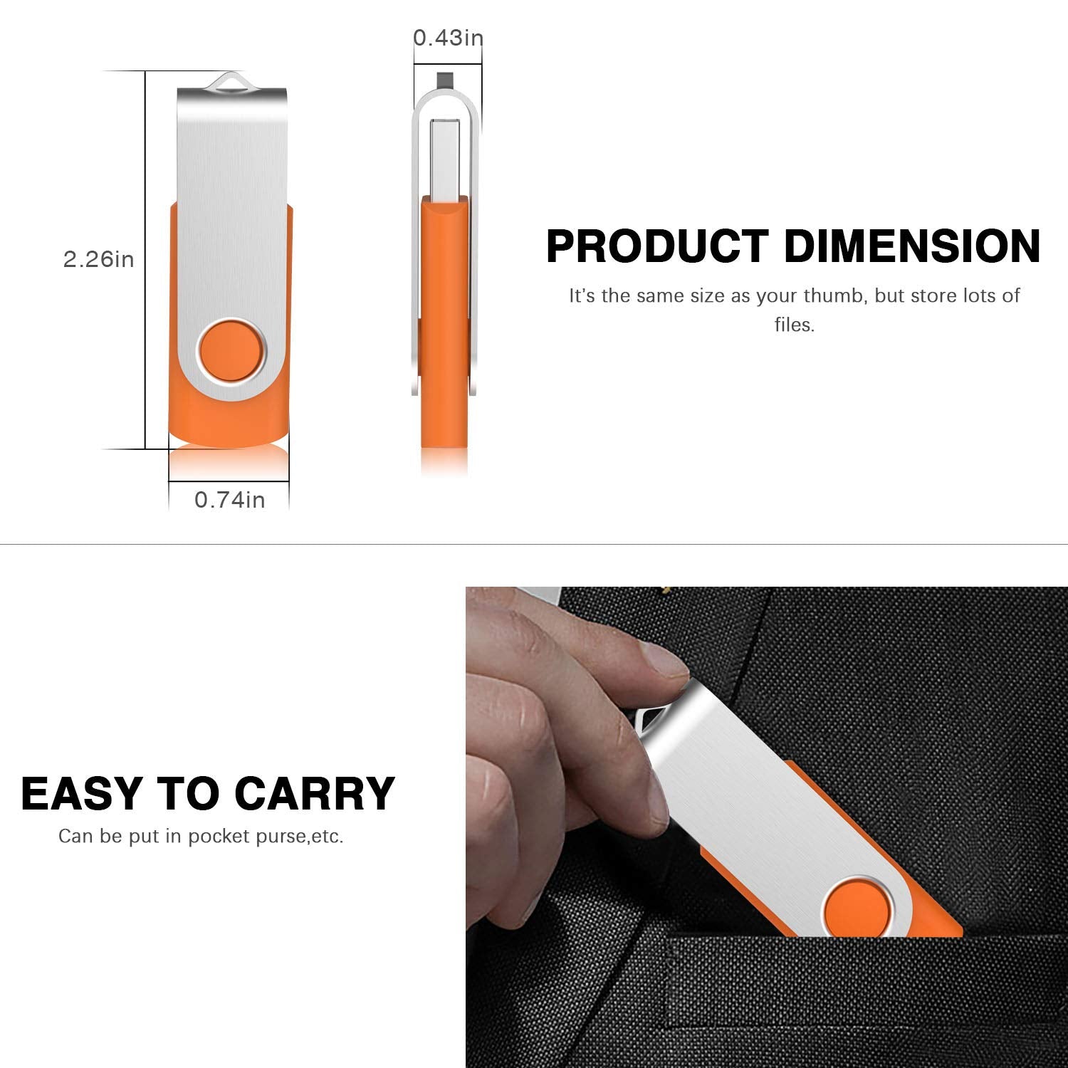 Kootion 10 Pack 4 Gb Usb Flash Drive 4Gb Flash Drives Keychain Thumb Drive Swivel Memory Stick Orange