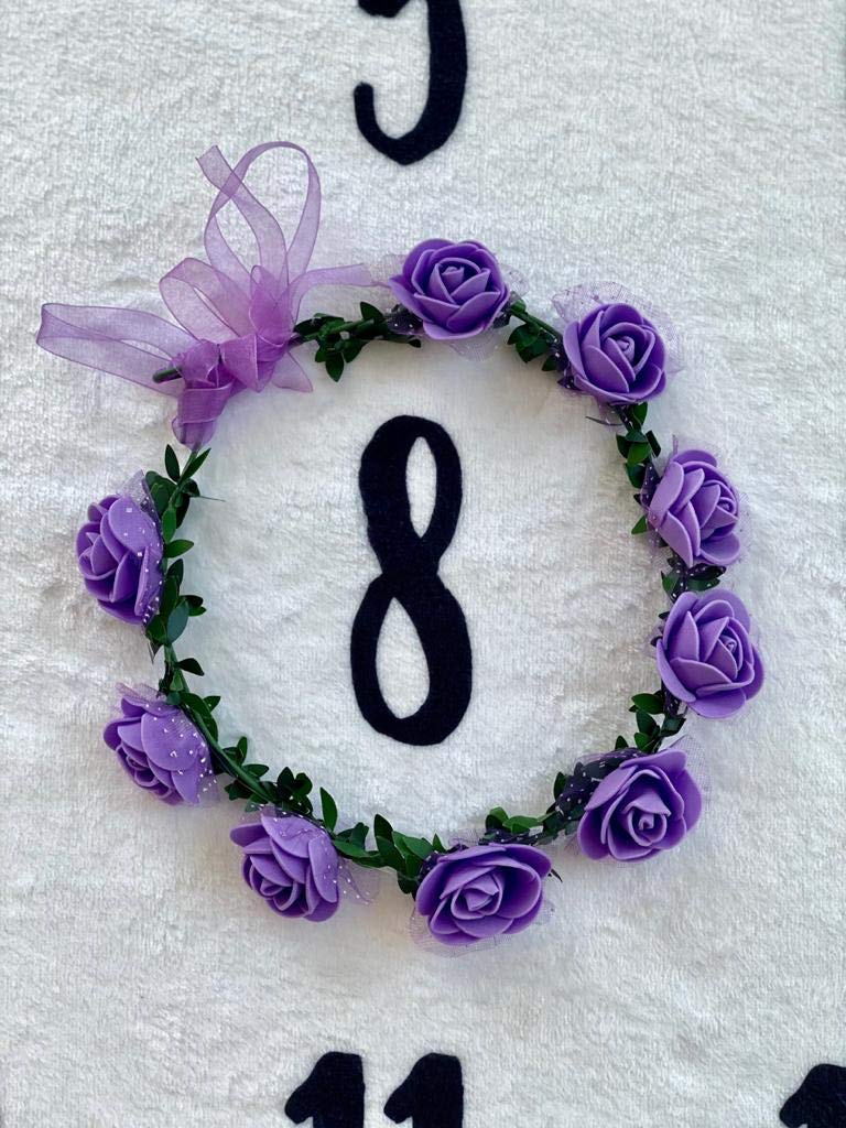 Baby Monthly Milestone Blanket | Includes Floral Wreath & Headband | 1 To 12 Months | Extra Soft Fleece | Best Photography Backd