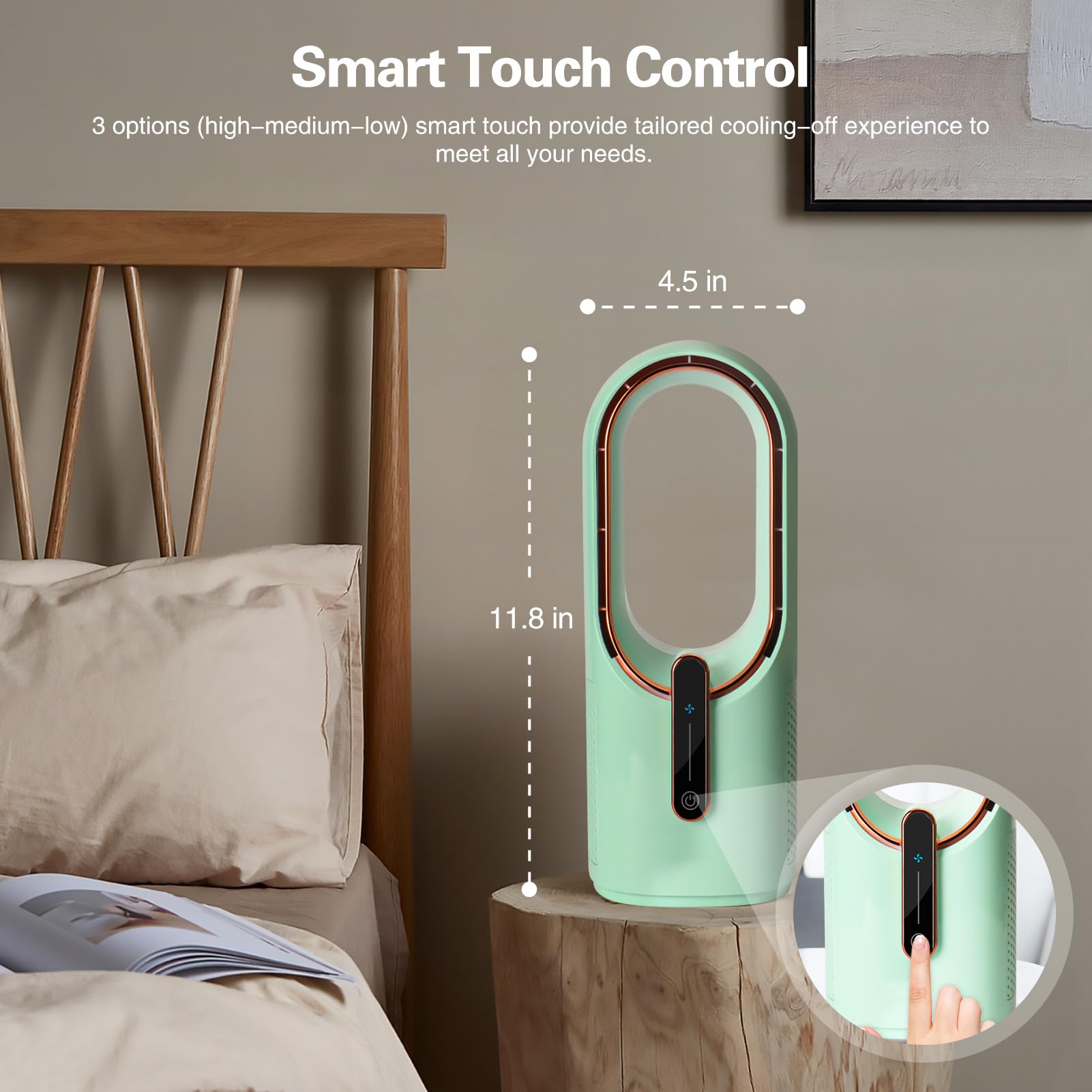 Sismel Bladeless Desk Fan, 11.8 Inch Portable Small Fan Quiet Table Fan Rechargeable Portable Fan, With 3 Wind Speeds For Bedroo