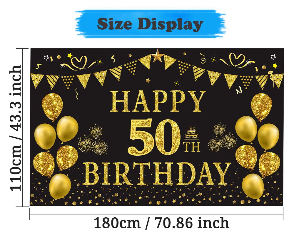 Trgowaul 50Th Birthday Backdrop Gold And Black 5.9 X 3.6 Fts Happy Birthday Party Decorations Banner For Women Men Photography S