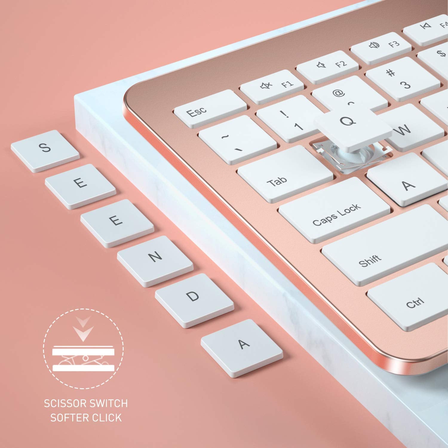 Wireless Keyboard And Mouse Combo   Full Size Slim Thin Wireless Keyboard Mouse With Numeric Keypad 2.4G Stable Connection Adjustable Dpi   Rose Gold & White