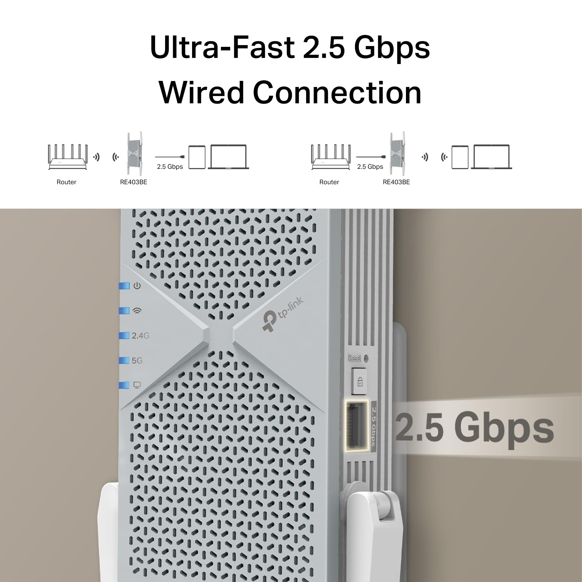 Tp-Link Be6300 Wi-Fi 7 Range Extender Re403Be W/ 2.5G Port | 6.3 Gbps Dual-Band Wireless Repeater | Internet Signal Booster For