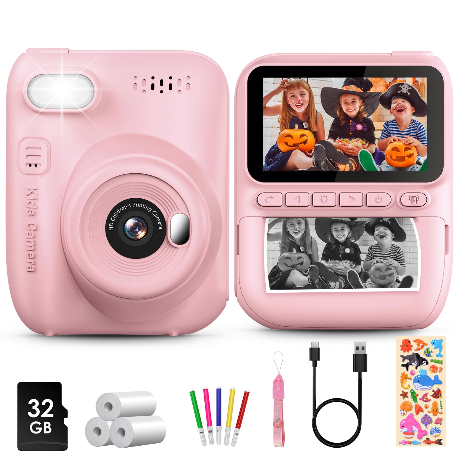 Kids Instant Print Camera, 3.0-inch HD Screen 32MP Photo Instant Digital Camera Christmas Birthday Gifts Toys for Toddle Childre