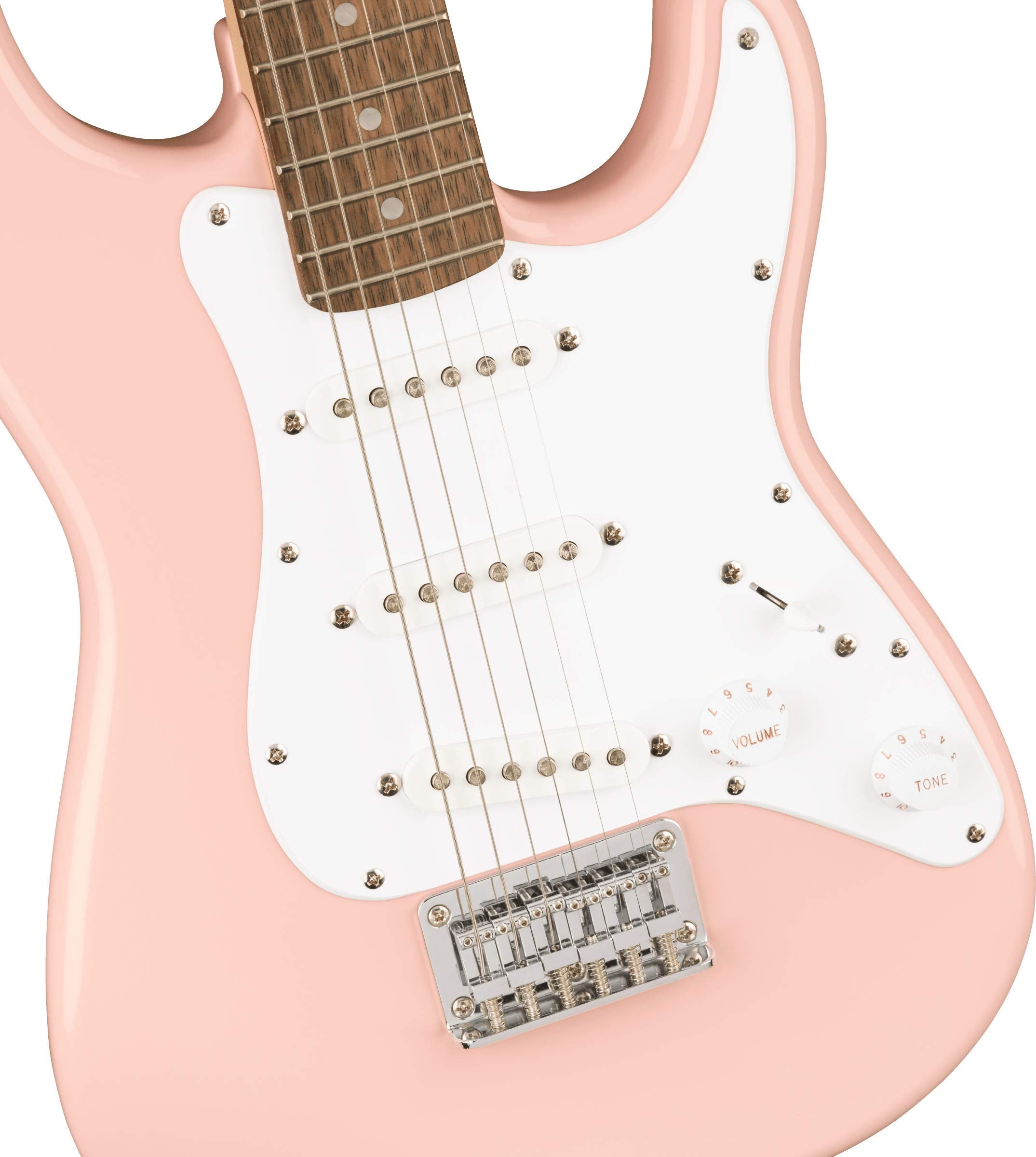 Squier Mini Stratocaster Electric Guitar, Shell Pink, Laurel Fingerboard