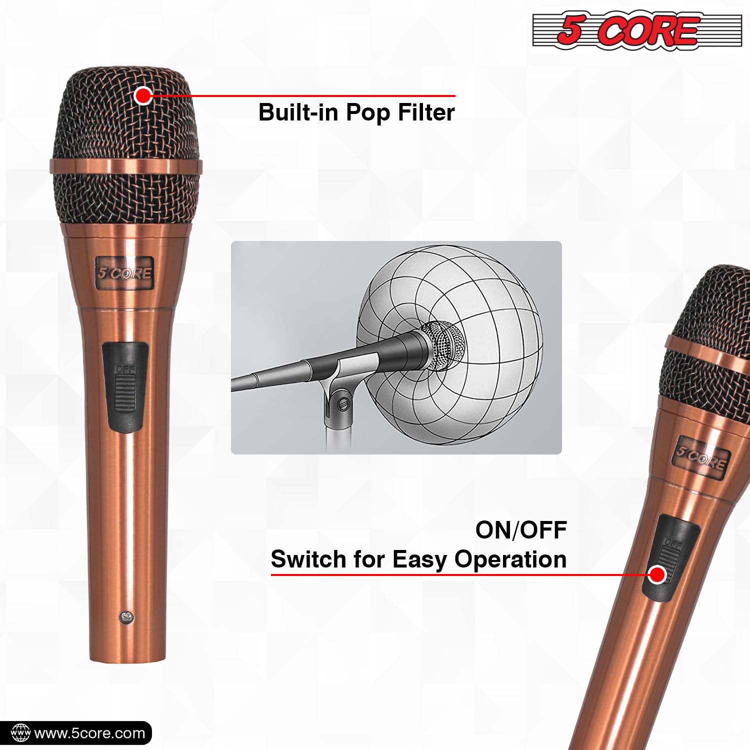 5 Core Professional Dynamic Vocal Microphone Neodymium Cardioid Unidirectional Handheld Mic For Speakers, Karaoke W/Steel Mesh G