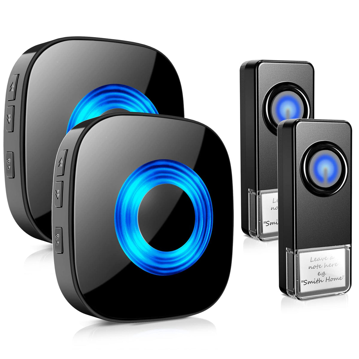 Wireless Doorbell 2 Push Buttons 2 Receivers, Physen Waterproof Door Chime Kit Operating At 1300 Ft, Adjustable 58 Melodies & 5