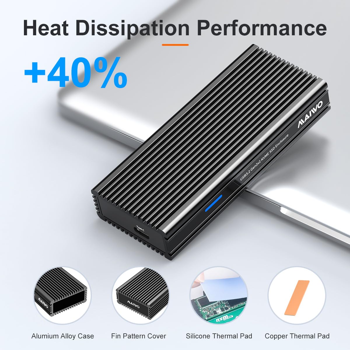Maiwo 20Gbps M.2 Nvme Ssd Enclosure Usb 3.2 Gen2X2 Type C To Pcie Nvme Adapter Support Thunderbolt 3/4 Usb 4/3.2/3.1/3.0/2.0 4Tb Capacity Aluminum Alloy Case (K1685P3)