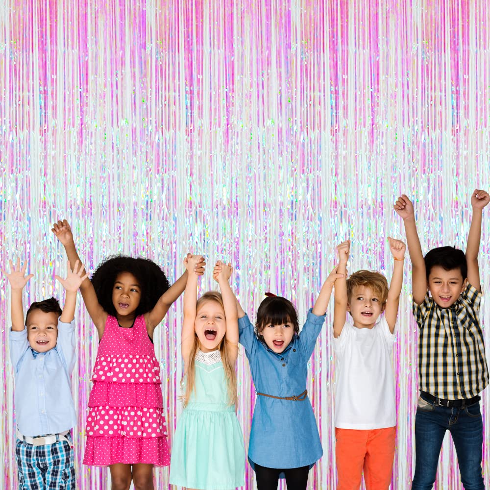 Goer 6.4 Ft X 9.8 Ft Metallic Tinsel Foil Fringe Curtains,Pack Of 2 Party Streamer Backdrop For Unicorn Birthday,Graduation Deco