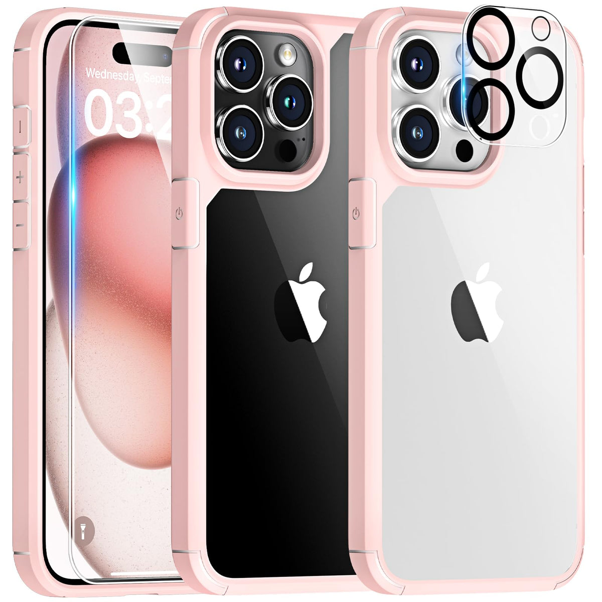 Tauri 5 In 1 For Iphone 15 Pro Max Case Pink, [Military Grade Drop Protection] Slim Shockproof Phone Lanyard Case 6.7 Inch
