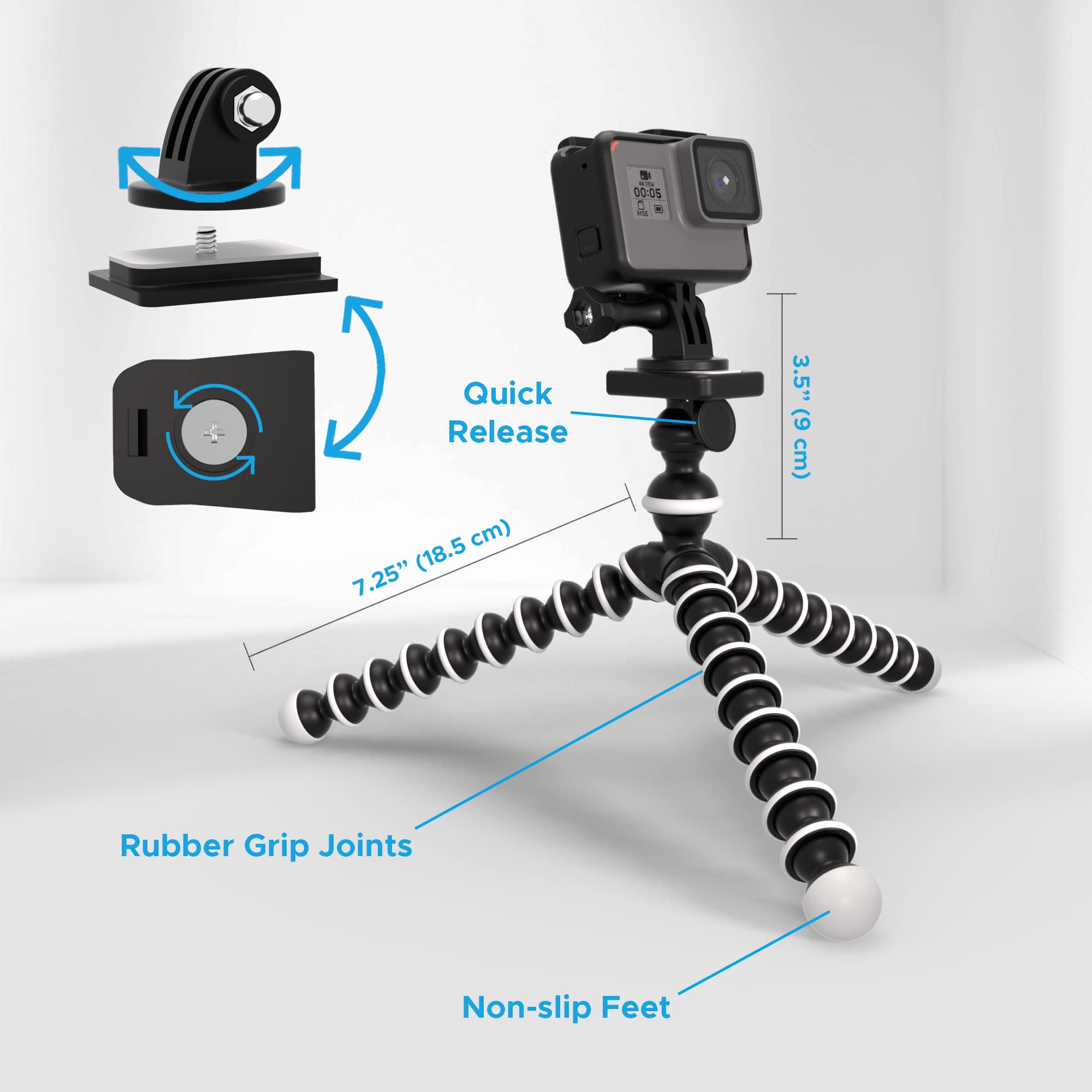 Digicharge 10 Octopus Flexible Tripod Camera + Action Cam Mount Stand, Compatible With Gopro Hero12 Hero11 Hero10 Max Hero 12 11
