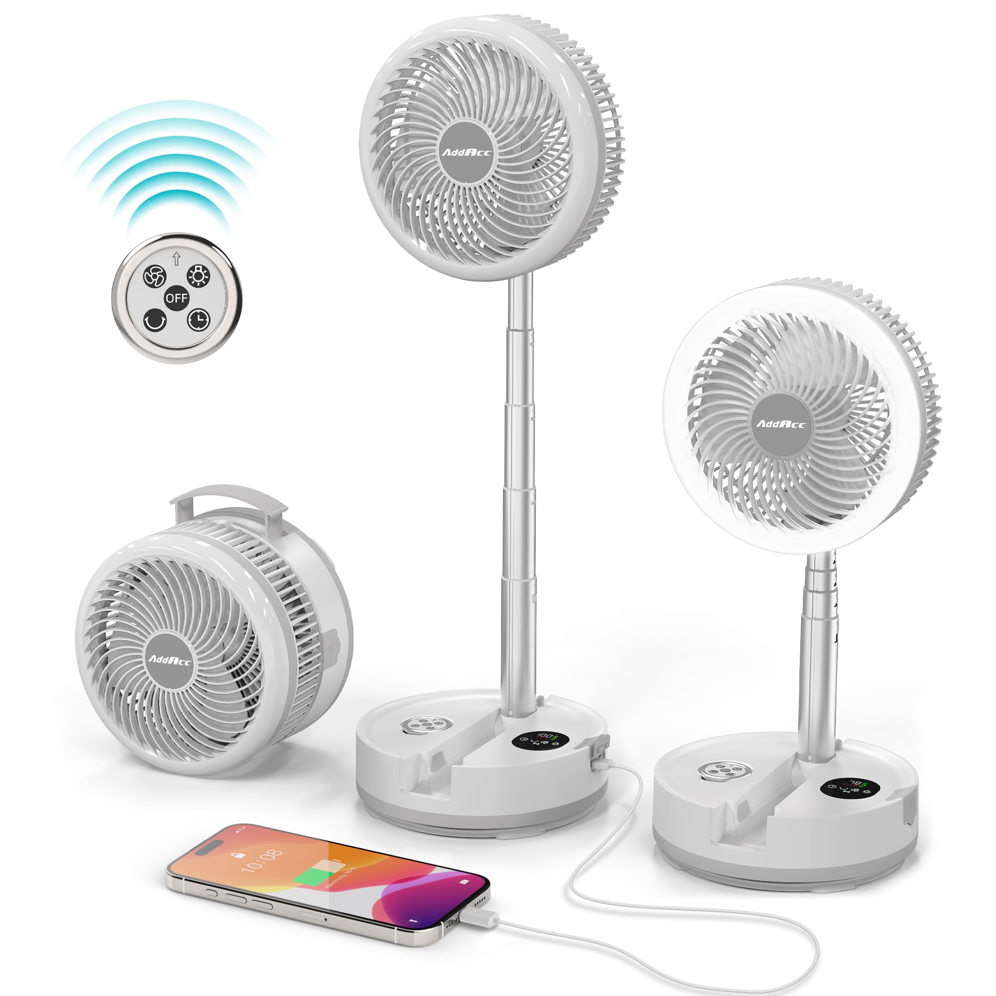 40000Mah Battery Operated Fan   Rechargeable Collapsible Fan, 106H Run, Portable Camping Fan With Timer & Light, 9 Speeds Oscill