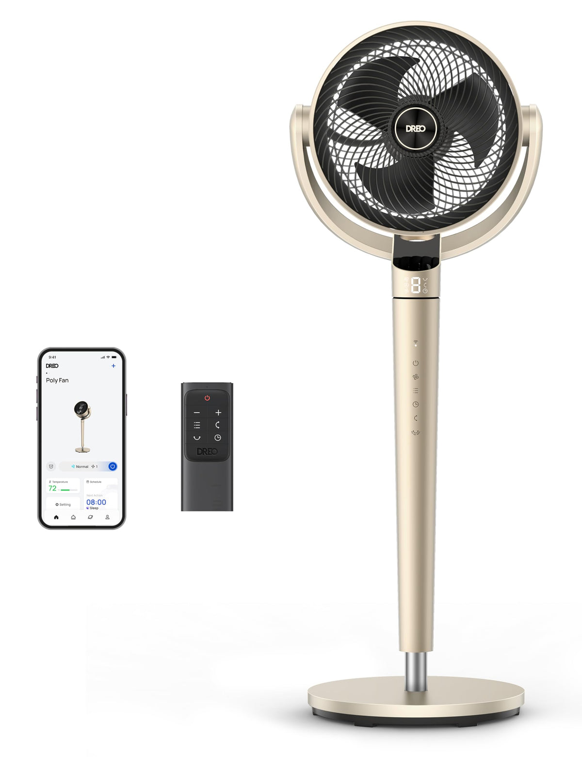 Dreo Pedestal Fan With Smart Control, 43'' Inches, 150+120 Omni Directional Oscillating Quiet Fans For Bedroom, 110Ft Circulator