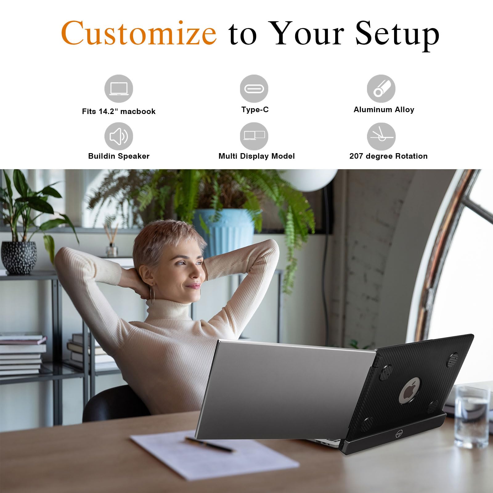 Joyreal Portable Monitor For Laptop Mac Usb Dual Laptop Screen Extender 12'' Fhd 1080P Second Travel Display For 14.2'' Mackbook