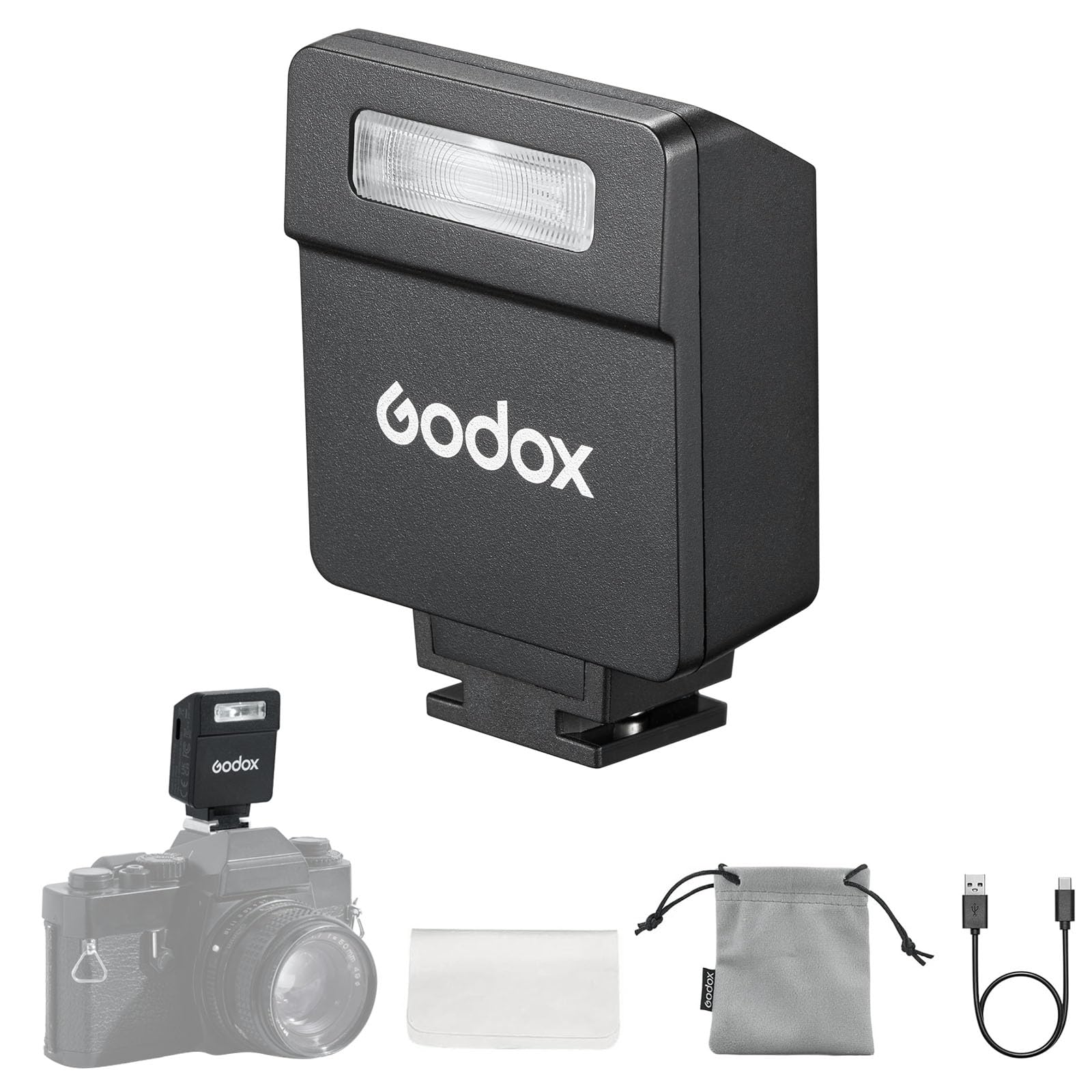 Godox iM22 Camera Flash, Built-in Battery with 5 Levels Flash Power for Canon/Sony/Fujifilm/Nikon/Panasonic/Olympus, for Cameras