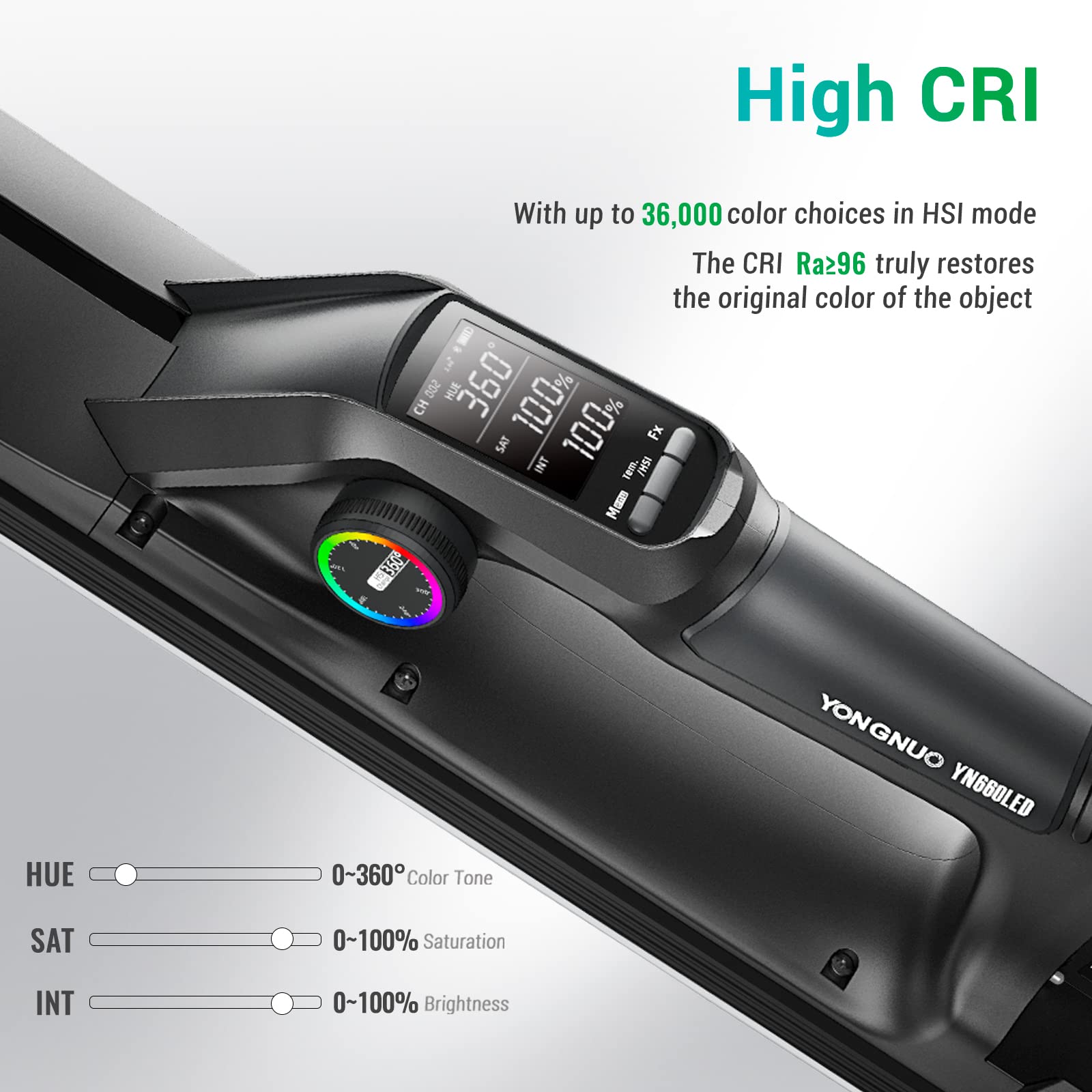 Yongnuo Yn660Led Led Video Light, 45W Handheld Wand Light, Rgb Full Color Led Tube Light, Cri96 2000K 9900K Adjustable, 31 Light