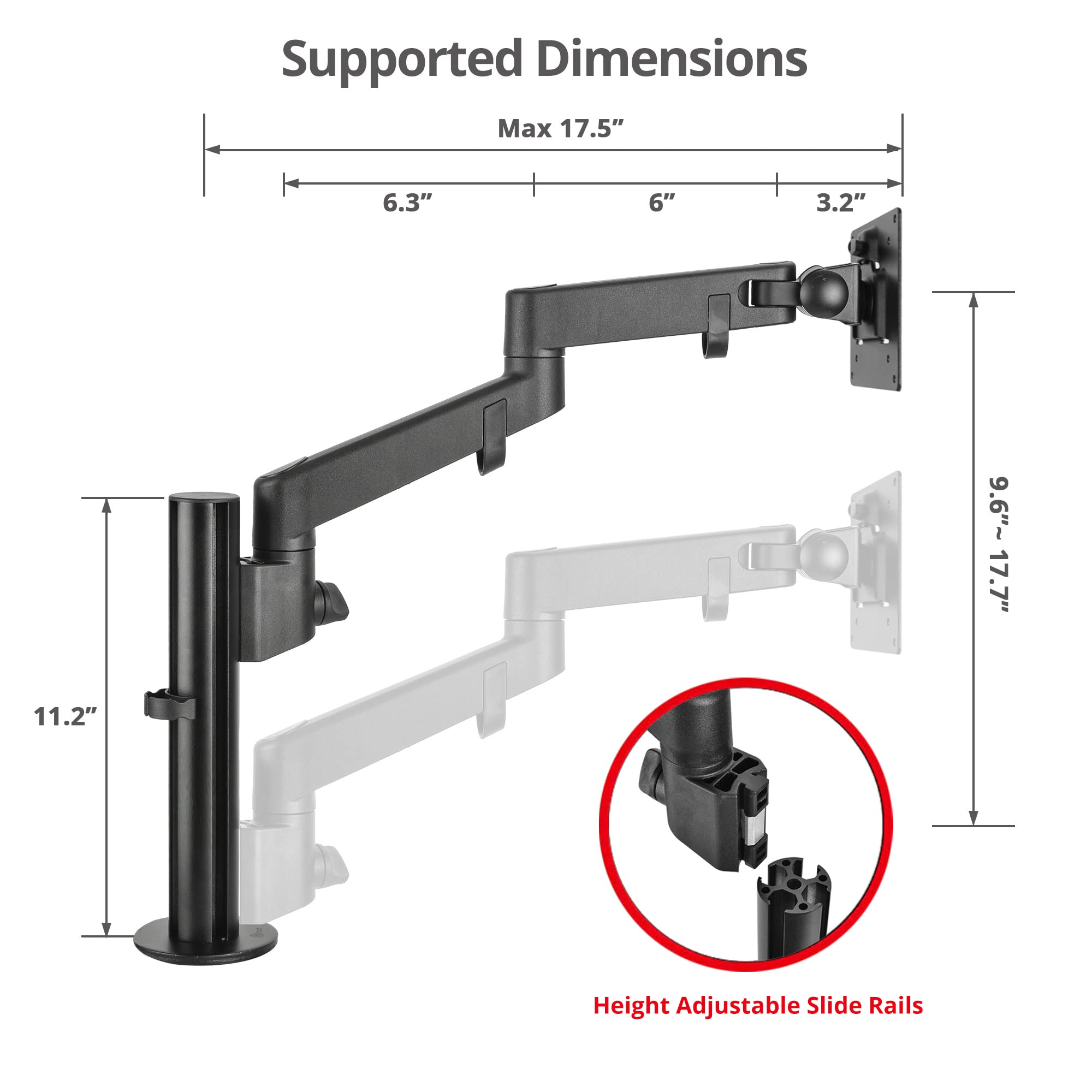 Siig Single Monitor Desk Mount, Replaceable Articulating Arm, 14'' To 32'', Fully Adjustable, Fits Flat/Curved Monitor, Load Bea