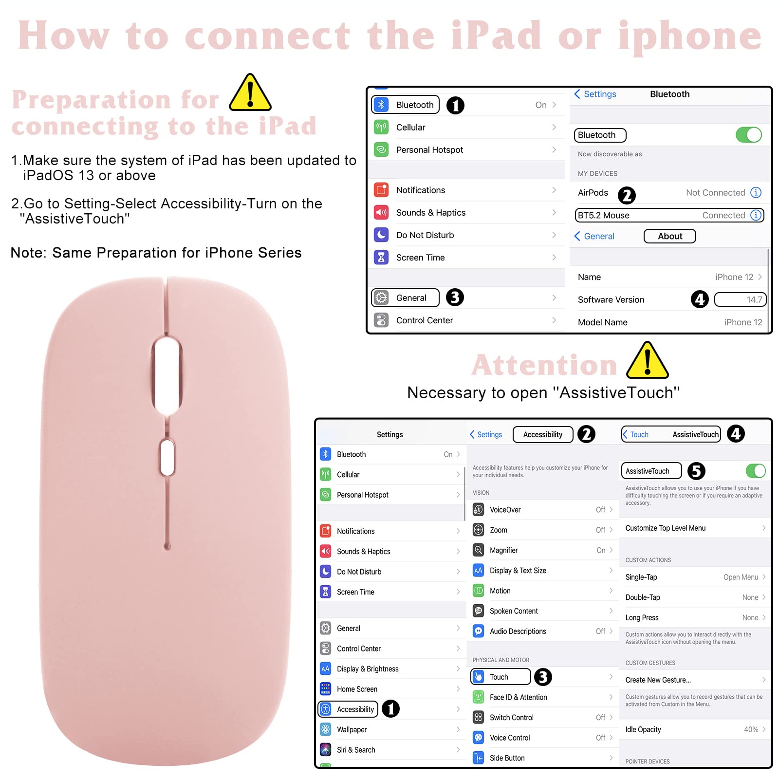 Urbanx 2.4Ghz & Bluetooth Mouse,Rechargeable Wireless Mouse For Samsung Galaxy Tab S8+ S8 S7+ S7 Fe S6 S5E Bluetooth Wireless Mouse For Laptop/Pc/Mac/Ipad Pro/Computer/Tablet/Android Flamingo Pink