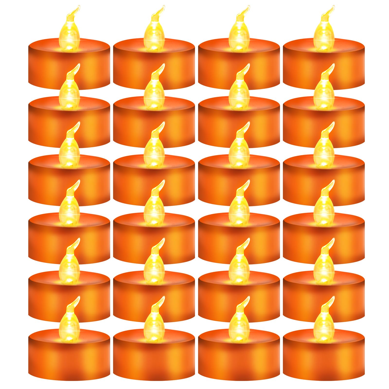 Windshell 24 Pcs Orange Flickering Flame Tea Lights, Battery Operated Led Tealight Candles, Orange Flameless Small Candles For P