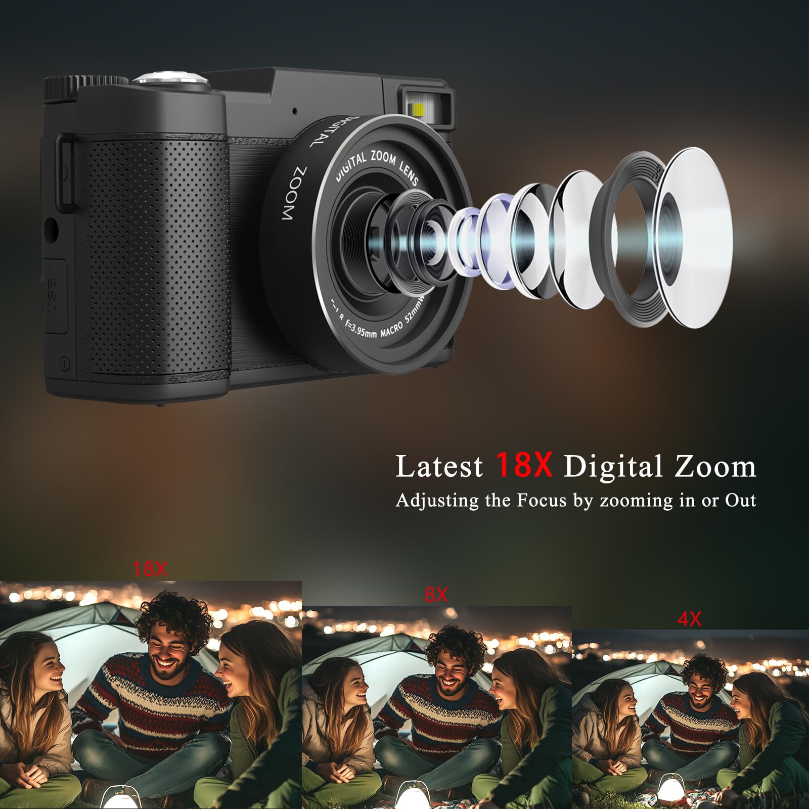 5K Digital Camera For Photography 64Mp Auto Focus Vlogging Camera For Youtube 3'' 180? Flip Screen Compact Travel 18X Digital Zo