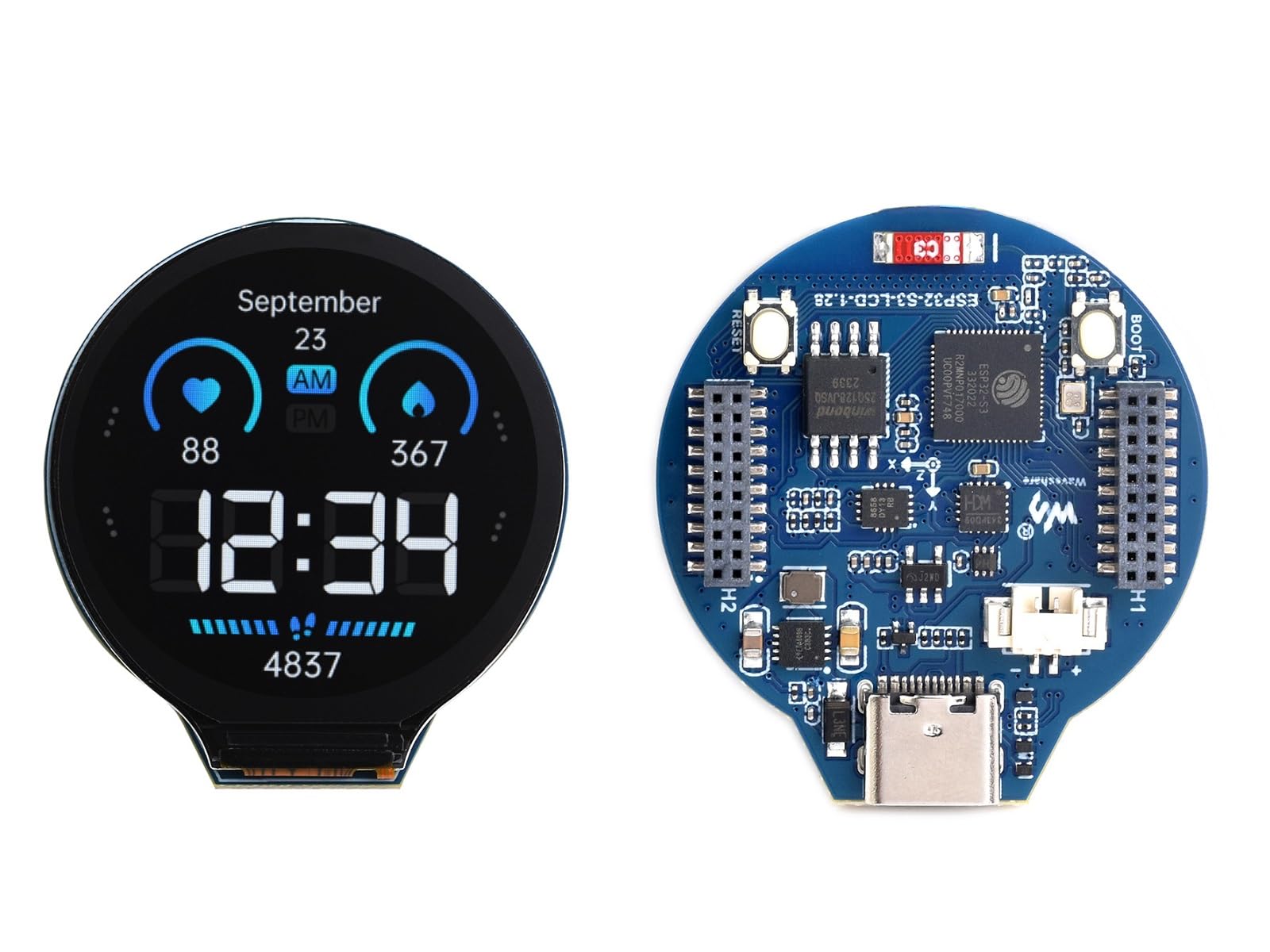 Waveshare Esp32-S3 Development Board Onboard 1.28Inch Round Lcd Display,32-Bit Lx7 Dual-Core Processor,Support 2.4 Ghz Wi-Fi And