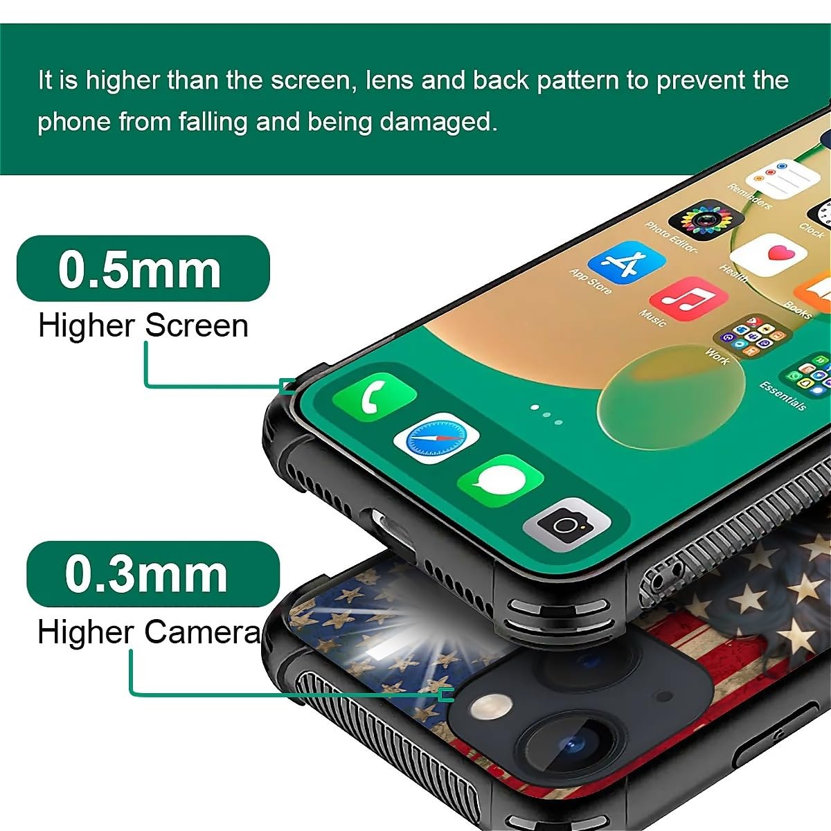 Fkbrcl4U For Iphone 14 Case, Red American Flag Horse Cross Pattern Graphic Design Girl Boy Soft Silicone Hard Acrylic Shock Prot