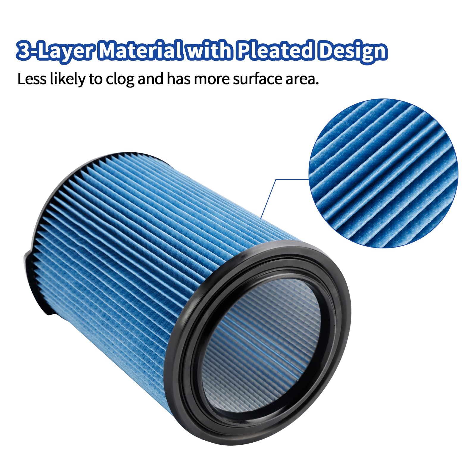 2 Pack Vf5000 Replacement Filter, 3 Layer Pleated Wet/Dry Vacuum Vf5000 Filter Compatible With Ridgid Shop Vac 5 20 Gallon Wet D