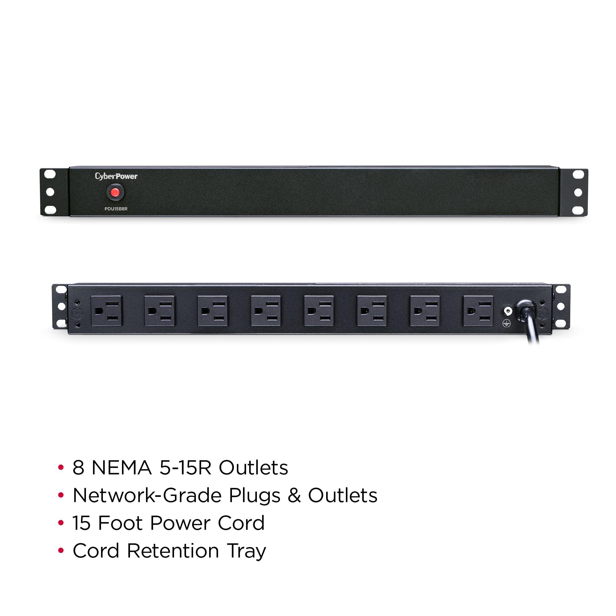 Cyberpower Pdu15B8R Basic Pdu, 100 125V/15A, 8 Outlets, 1U Rackmount