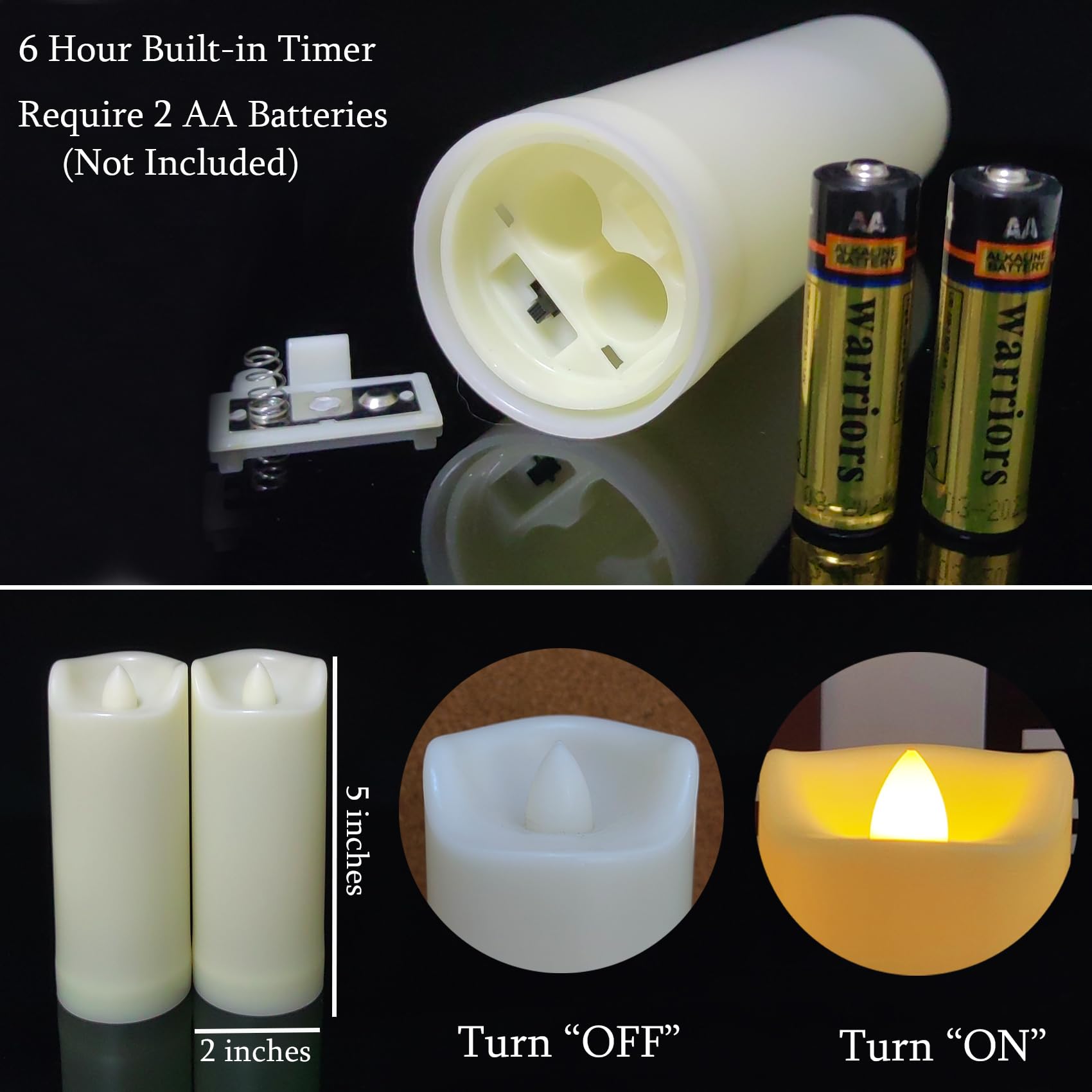 4 Pack Led Battery Operated Candles 2''X5'' Plastic Flickering Flameless Candles With Timer Outdoor Waterproof Wedding Party Hal