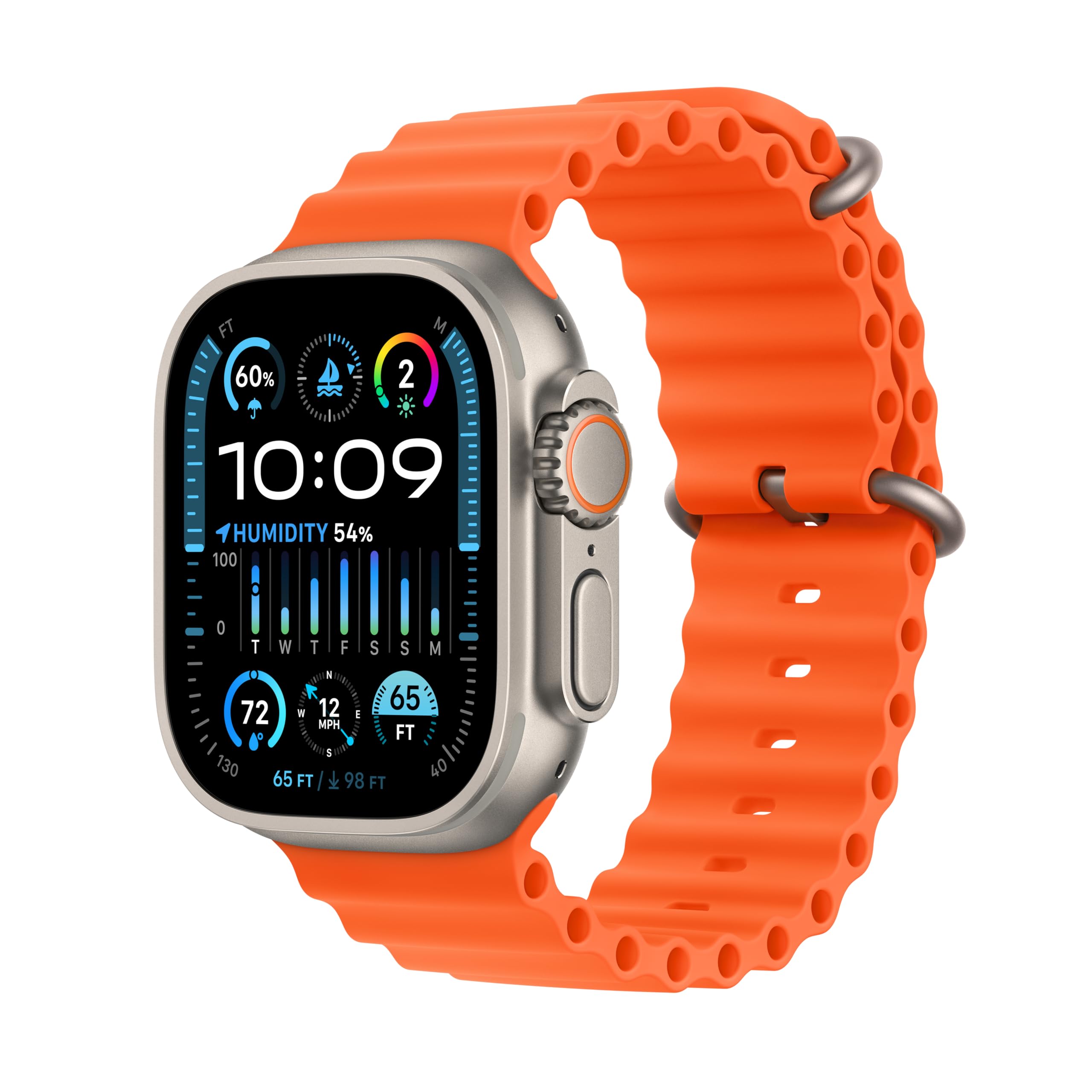 Apple Watch Ultra 2 [GPS + Cellular 49mm] Smartwatch with Rugged Titanium Case & Orange Ocean Band One Size. Fitness Tracker, Precision GPS, Action Button, Extra Long Battery Life