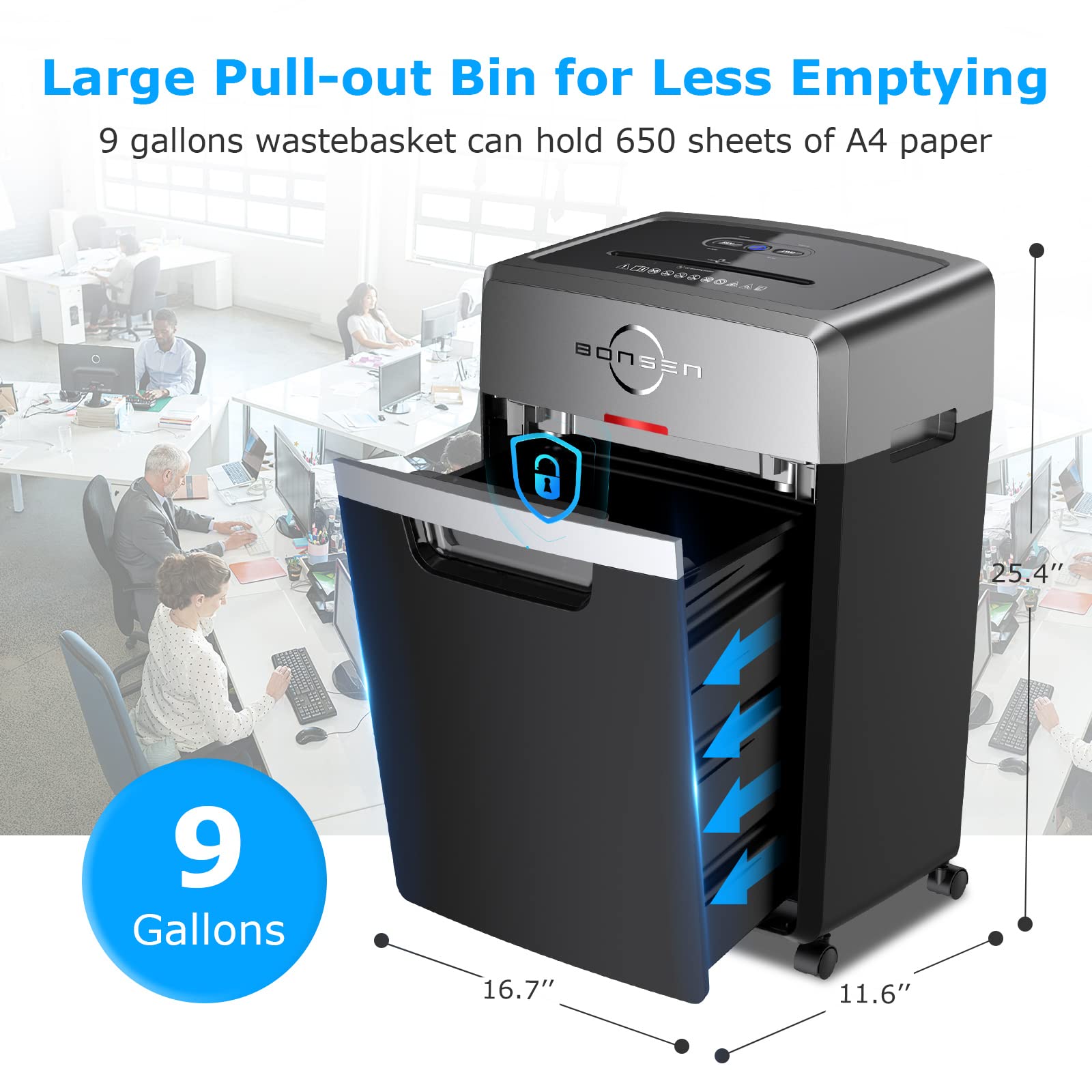 Bonsen Heavy Duty Paper Shredder, 24 Sheet Cross Cut Shredder, 40 Min Continuous Running Time, Commercial Grade Shredder For Off