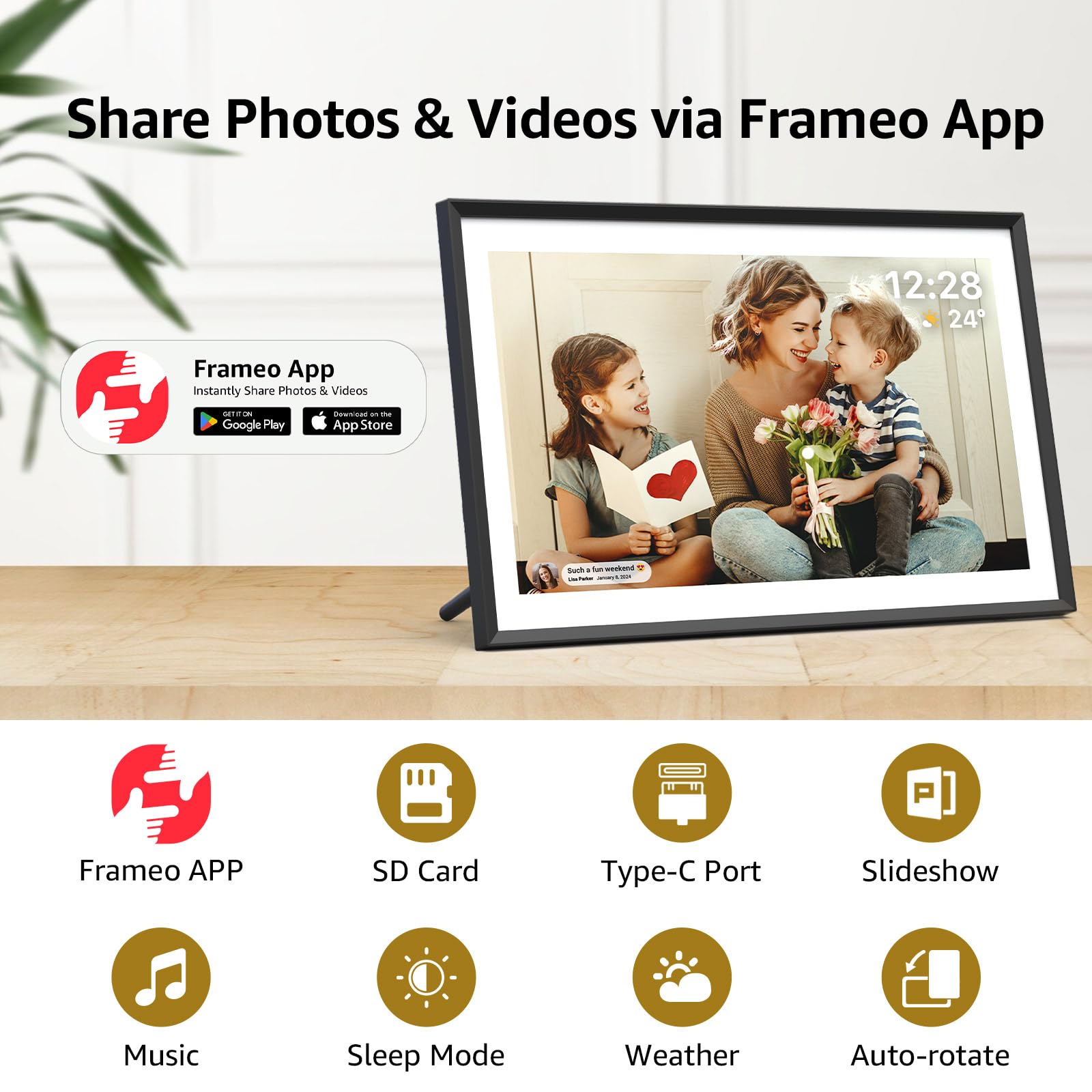 Apolosign Digital Picture Frame 10.1 Inch, Frameo Digital Photo Frame, Wifi Electronic Frame With 32Gb Storage, 1280X800 Hd Ips