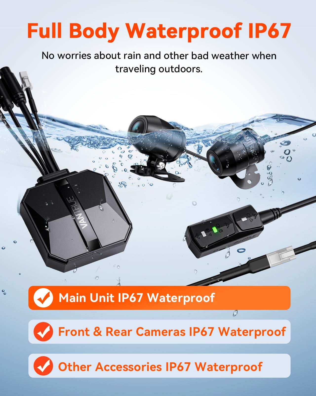 Vantrue F1 Motorcycle 4K Front And Rear Dash Cam, 4K + 1080P Motorcycle Camera, Gps, Full Body Waterproof, Wi Fi, 160Wide Angle,