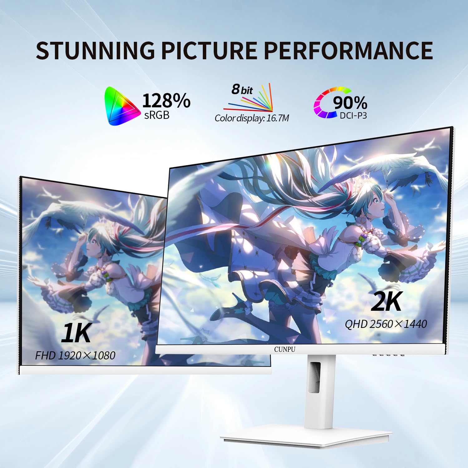 Cunpu 27 Inch White 180Hz Gaming Monitor, Qhd 2560X1440 Fast Ips Pc Monitor, Adaptive Sync, 100% Srgb, Hdr10, Built In Speaker,