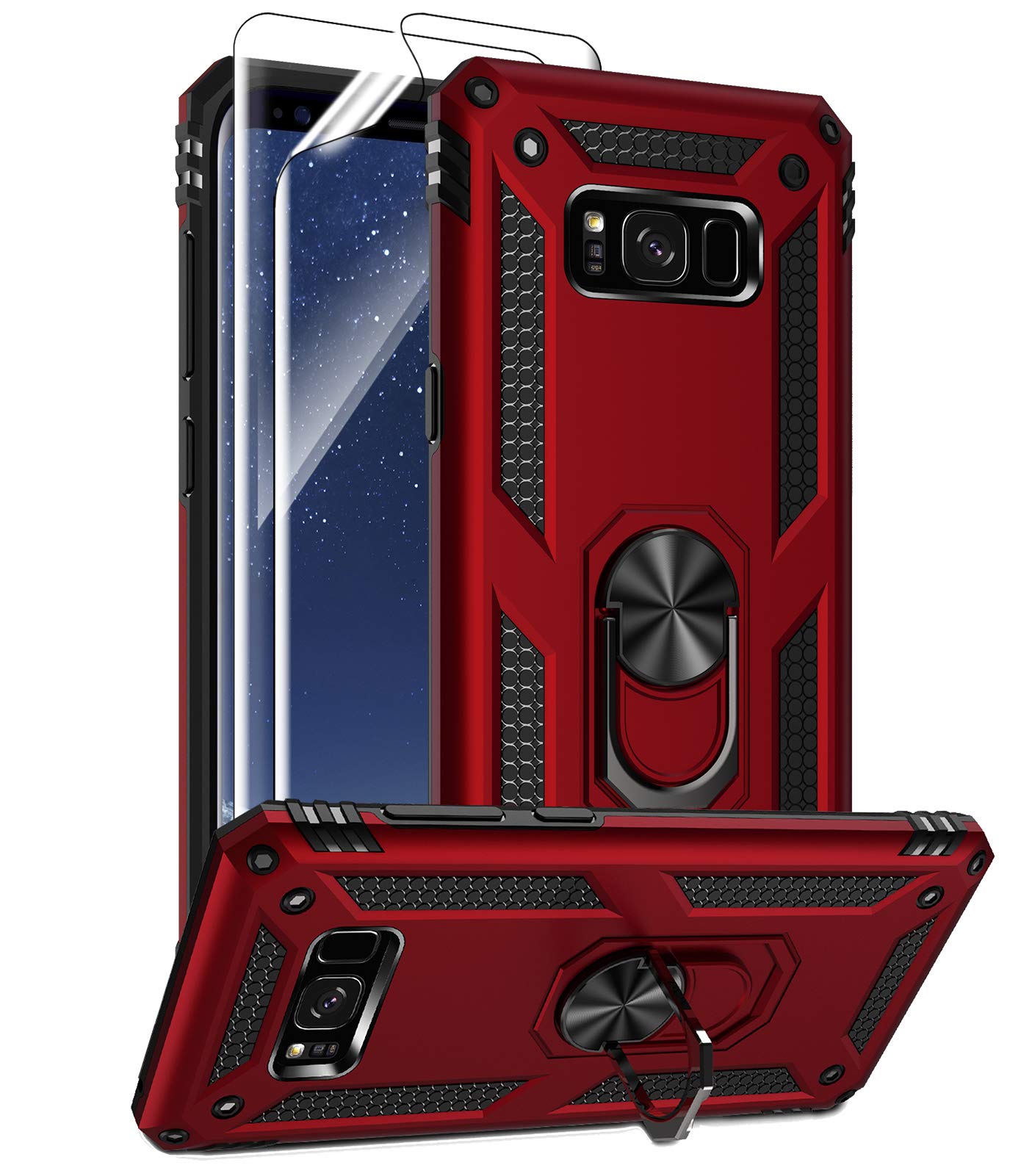 Samsung Galaxy S8 Plus Case With Hd Screen Protectors, Androgate Military Grade Metal Ring Holder Kickstand 15Ft Drop Tested Sho