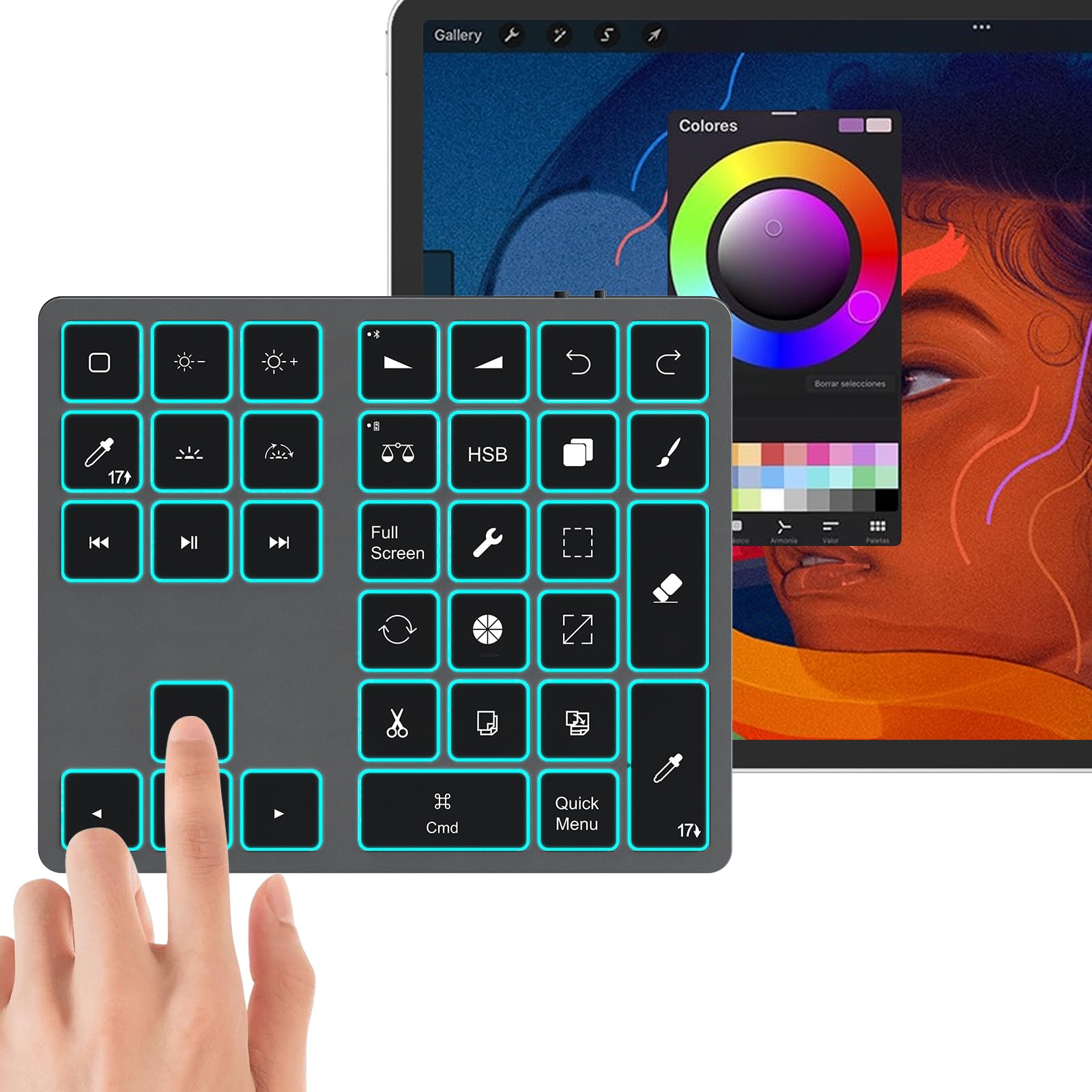 Doohoeek Updated Backlit Bluetooth Keypad For Ipad Procreate Compatible With Ios17 Or Later, Rechargeable Keyboard For Procreate